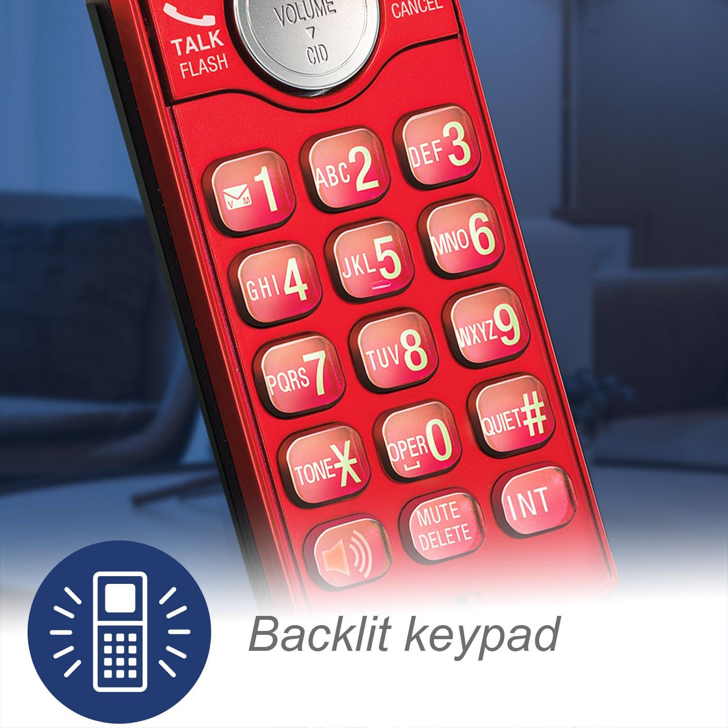 VTech Cordless Phone for Home with Caller ID/Call Waiting, CS6919-16 Landline Phones, Illuminated Keypad, Full Duplex Speakerphone, Wall Mount, Red - Image 2