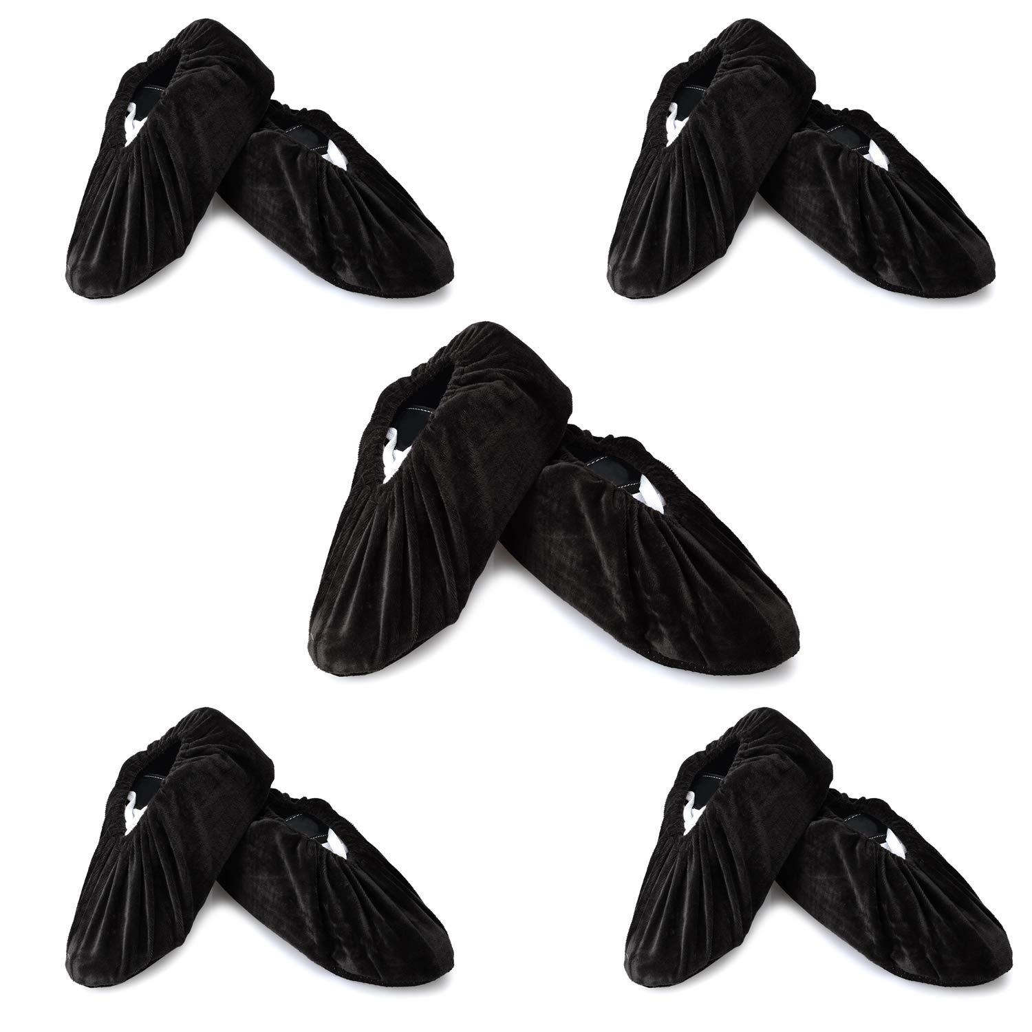PlasMaller 5 Pairs Non Slip Washable Reusable Shoes Covers For Household Thickened Boots, Black, L