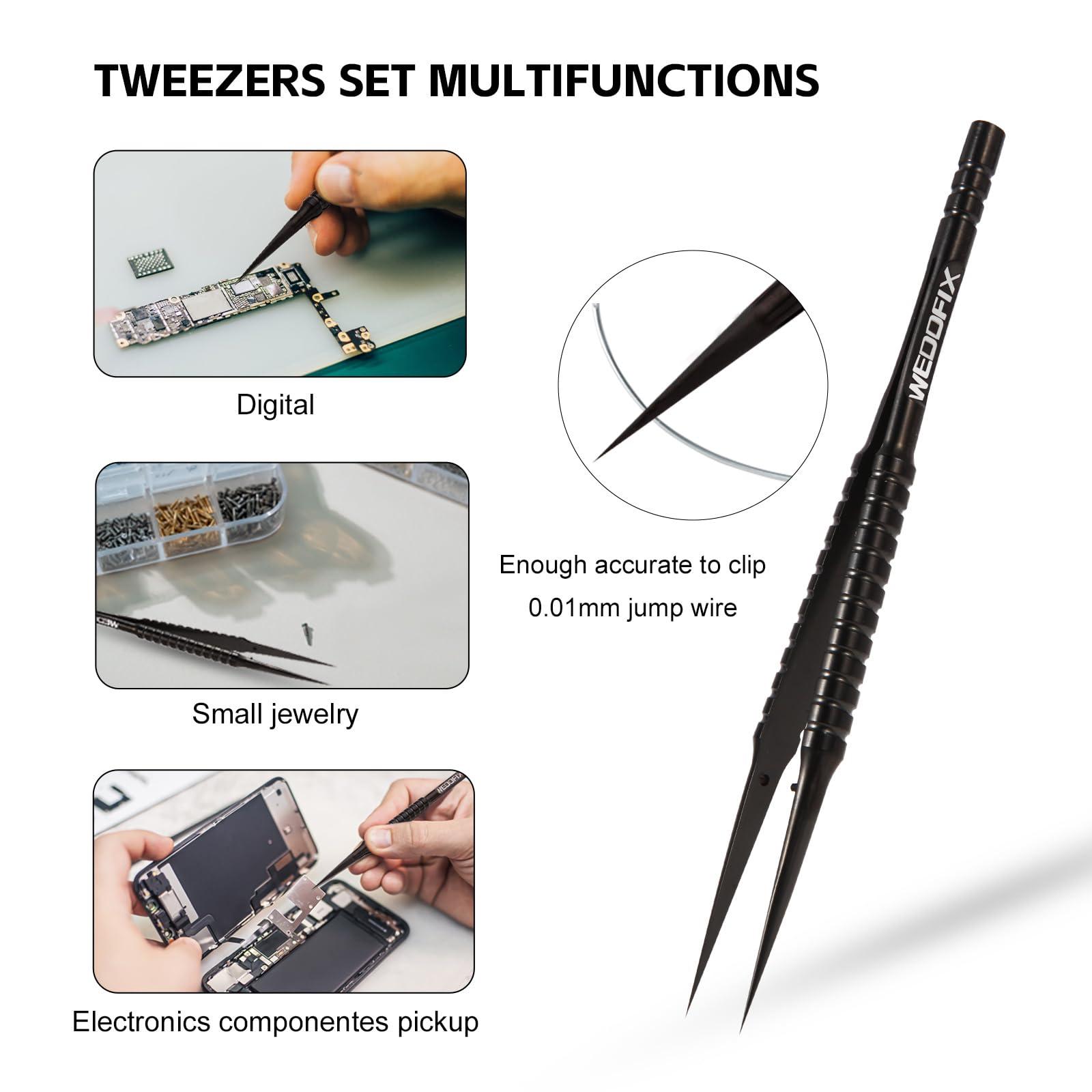 WEDOFIX Ultra Fine Precision Titanium Tweezers with Sharp Tips Non-magnetic Anti-corrosive Black Tweezers for Micro Soldering Work Electronics Jewelry Making - Image 6
