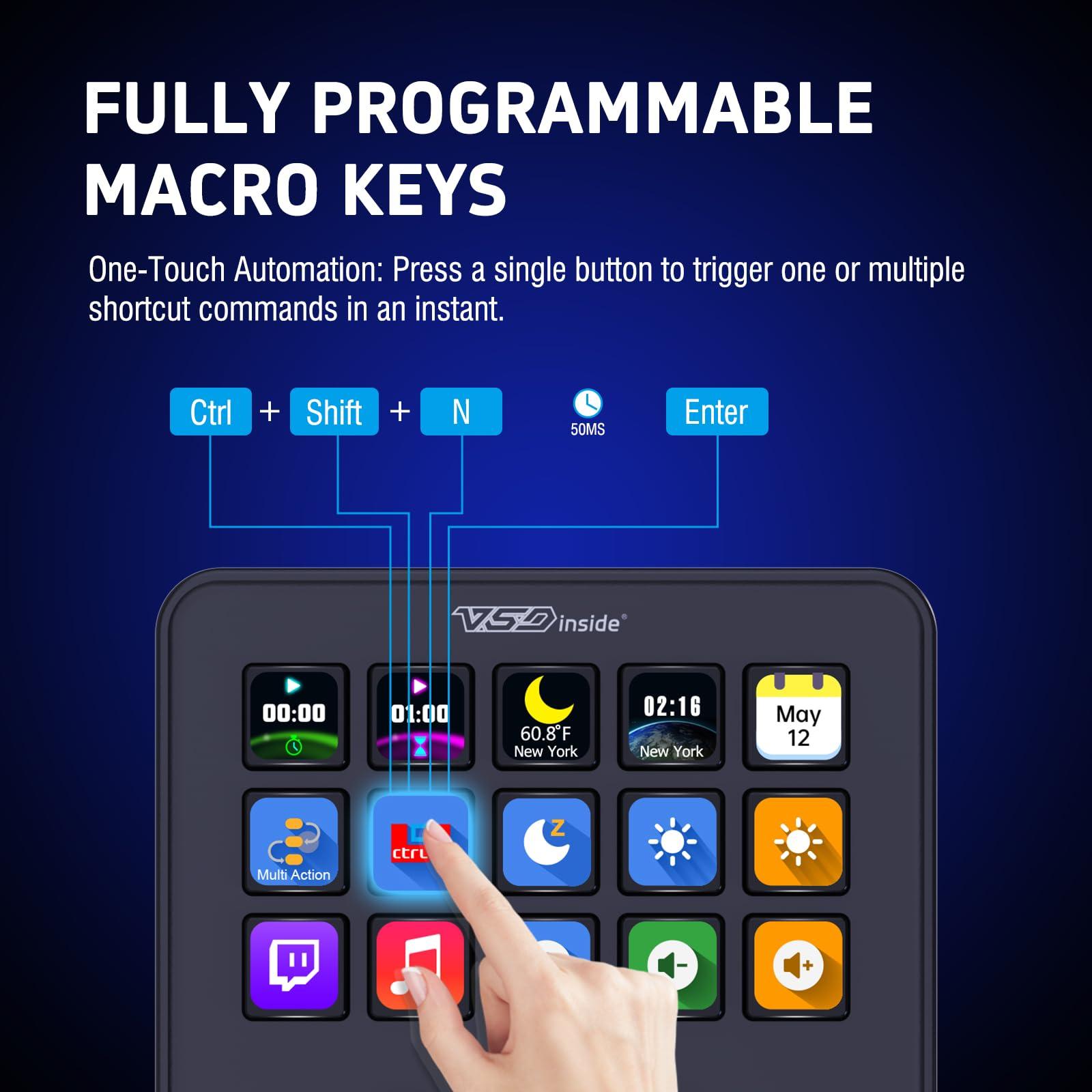 VSDINSIDE Macro Keypad, Stream Controller Deck Gaming Streaming Shortcut Keyboard, 18 Programmable Keys Customizable Visual AI Pad USB Soundboard for OBS, YouTube, Desk Office Setup, Laptop, PC, Mac - Image 2