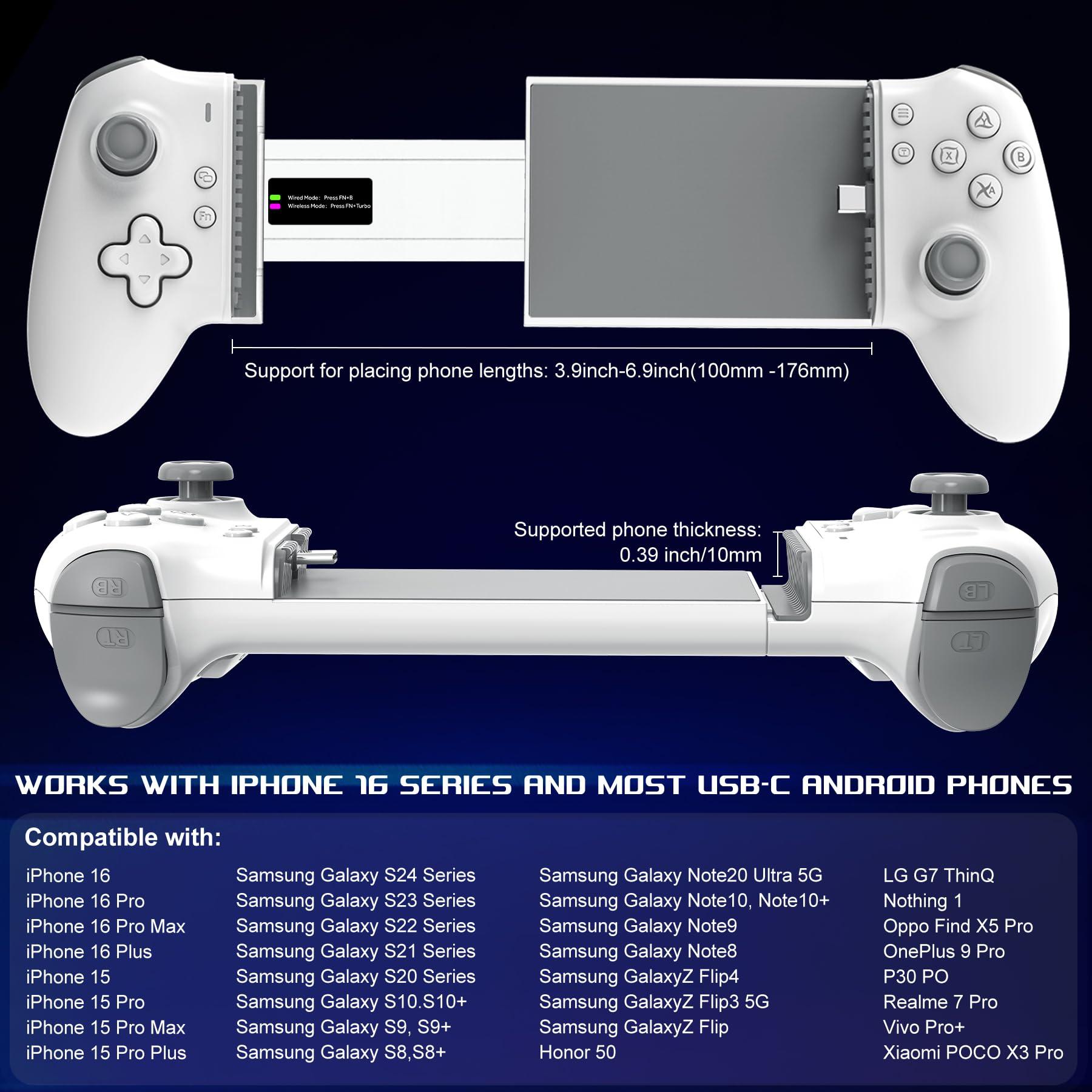 arVin USB C Mobile Gaming Controller for iPhone 16/15 Series & Android (USB-C) Plug & Play - Remote Play for PS5/PS4/Xbox/PC Consoles, Cloud Game, Emulator, with Hall Effect Joysticks/Turbo/Back keys - Image 3