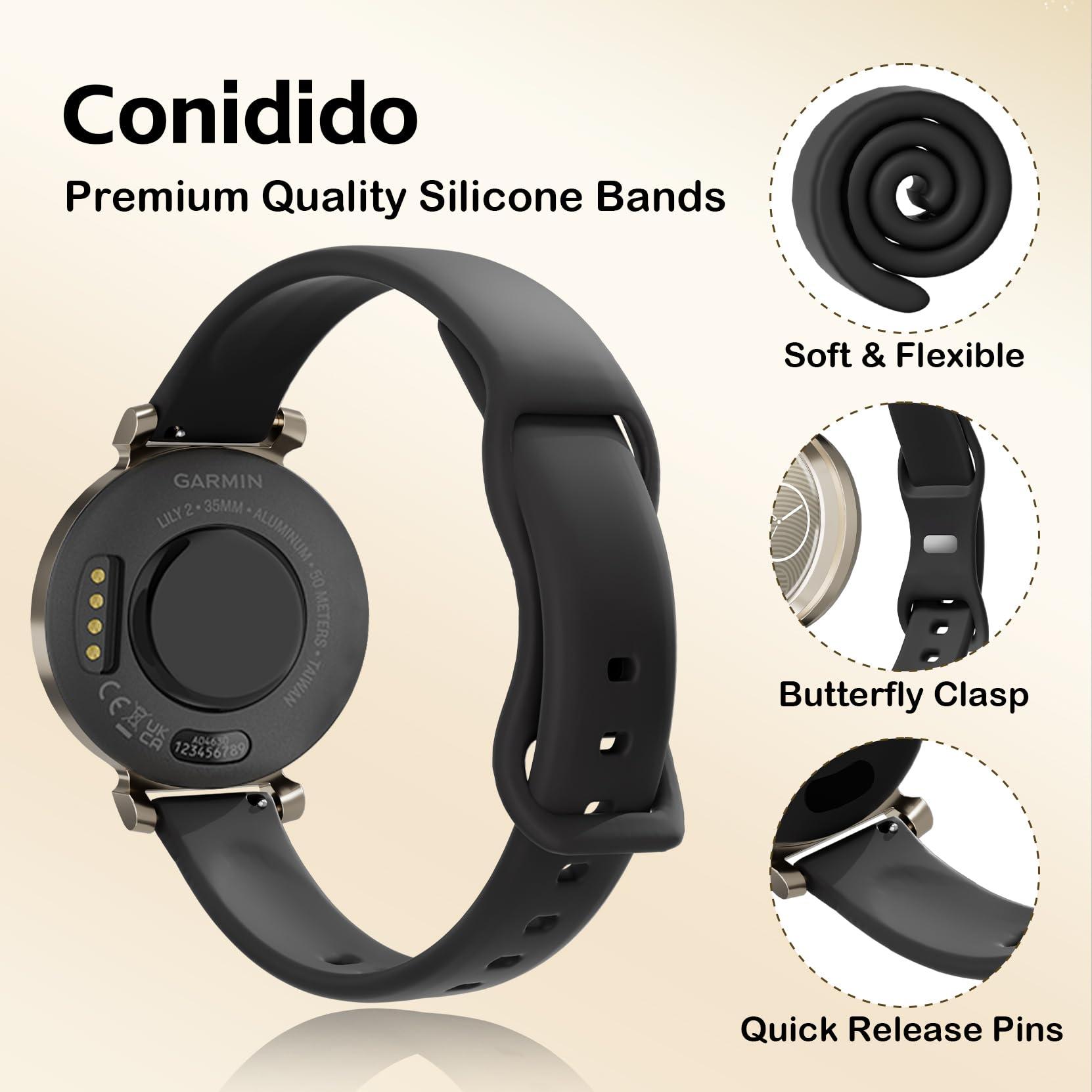 Conidido 2 Pack Slim Silicone Watch Bands Compatible with Garmin Lily 2/Lily 2 Classic/Active Smart Watch, 14mm Soft Rubber Band Quick Release Replacement Thin Narrow Strap Lily 2 Accessory for Women - Image 3
