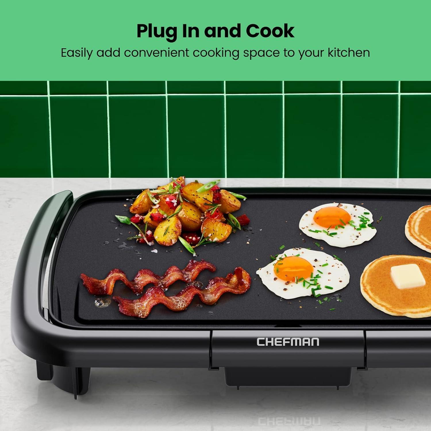 Chefman Electric Griddle with Removable Temperature Control, Immersible Flat Top Grill, Burger, Eggs, Pancake Griddle, Nonstick Easy Clean Cooking Surface, Slide Out Drip Tray, 10 x 16 Inch - Image 4
