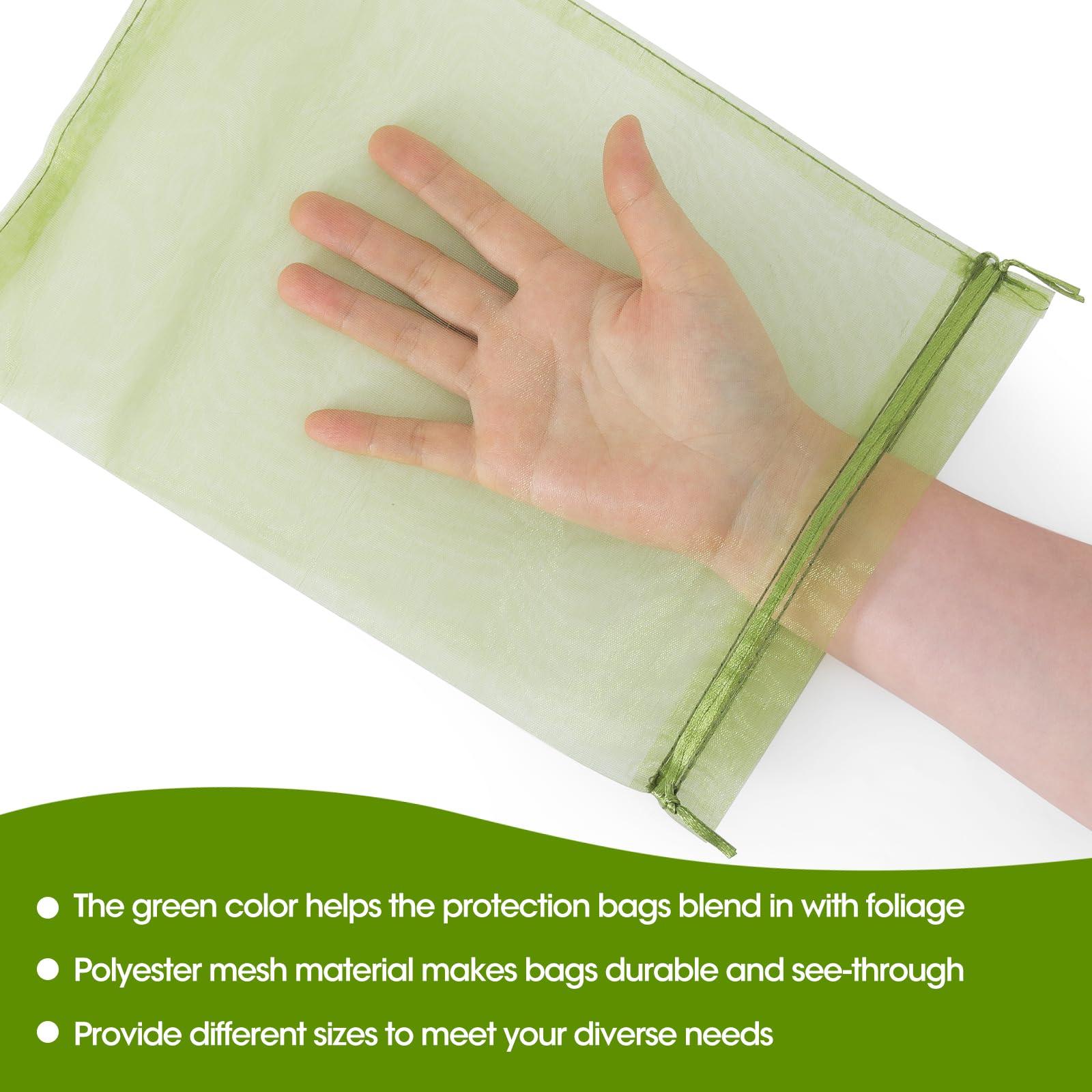 Kikhope 100pcs Fruit Protection Bags 6x9 inch, Fruit Netting Cover Bags with Drawstring Mesh Fruit Protectors Pest Barrier for Mangoes Tomatoes Fruit Trees Veggies Garden, Olive Green - Image 4