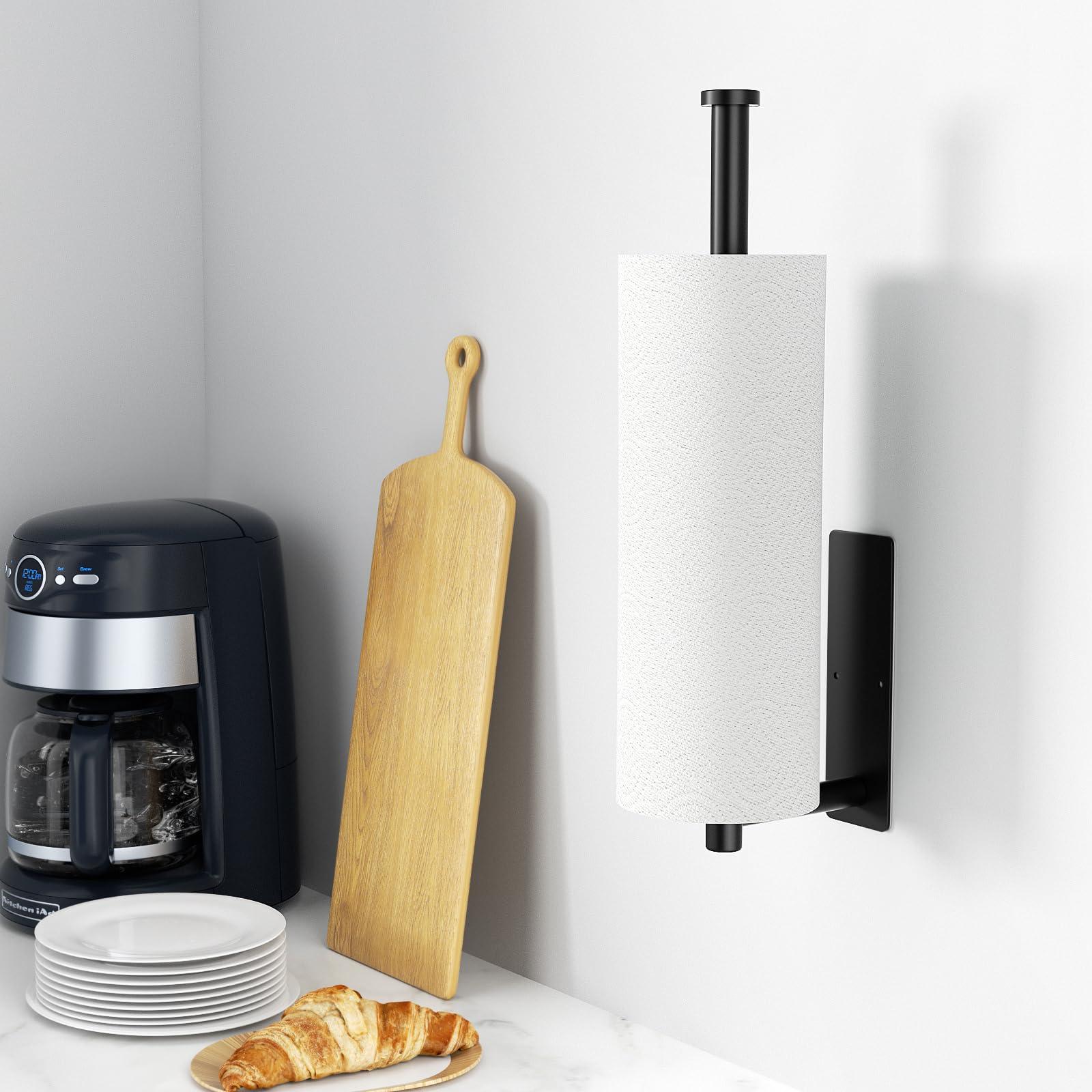 Paper Towel Holder - Self-Adhesive or Drilling, Matte Black Wall Mounted Rack - SUS304 Stainless Steel Kitchen Roll Dispenser Under Cabinet - Image 3