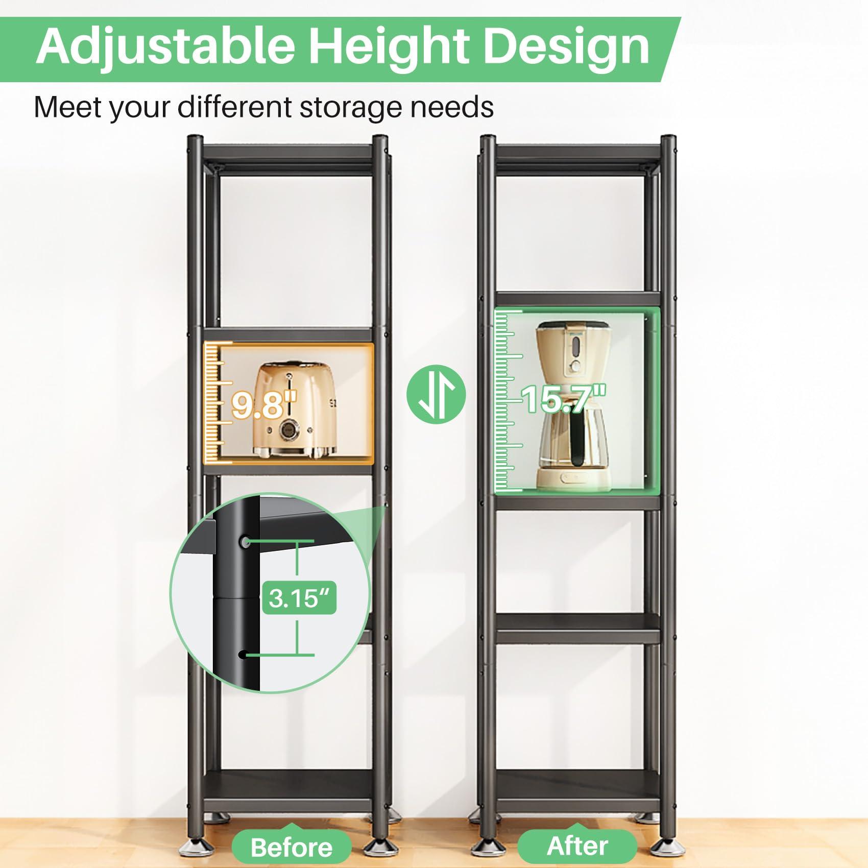PXRACK 5-Tier Kitchen Storage Shelves, Adjustable Metal Shelves for Storage Pantry Shelves with Rolling Wheels, Storage Rack Shelving Unit Organizer for Bedroom Laundry Closet - Image 4