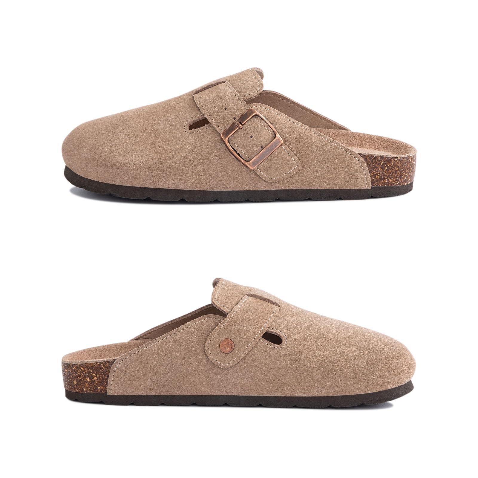 IIITHREE Women's Suede Clogs Cork Footbed Clogs for Women Soft Leather Adjustable Buckle Slip-on Potato Shoes Sandals - Image 3