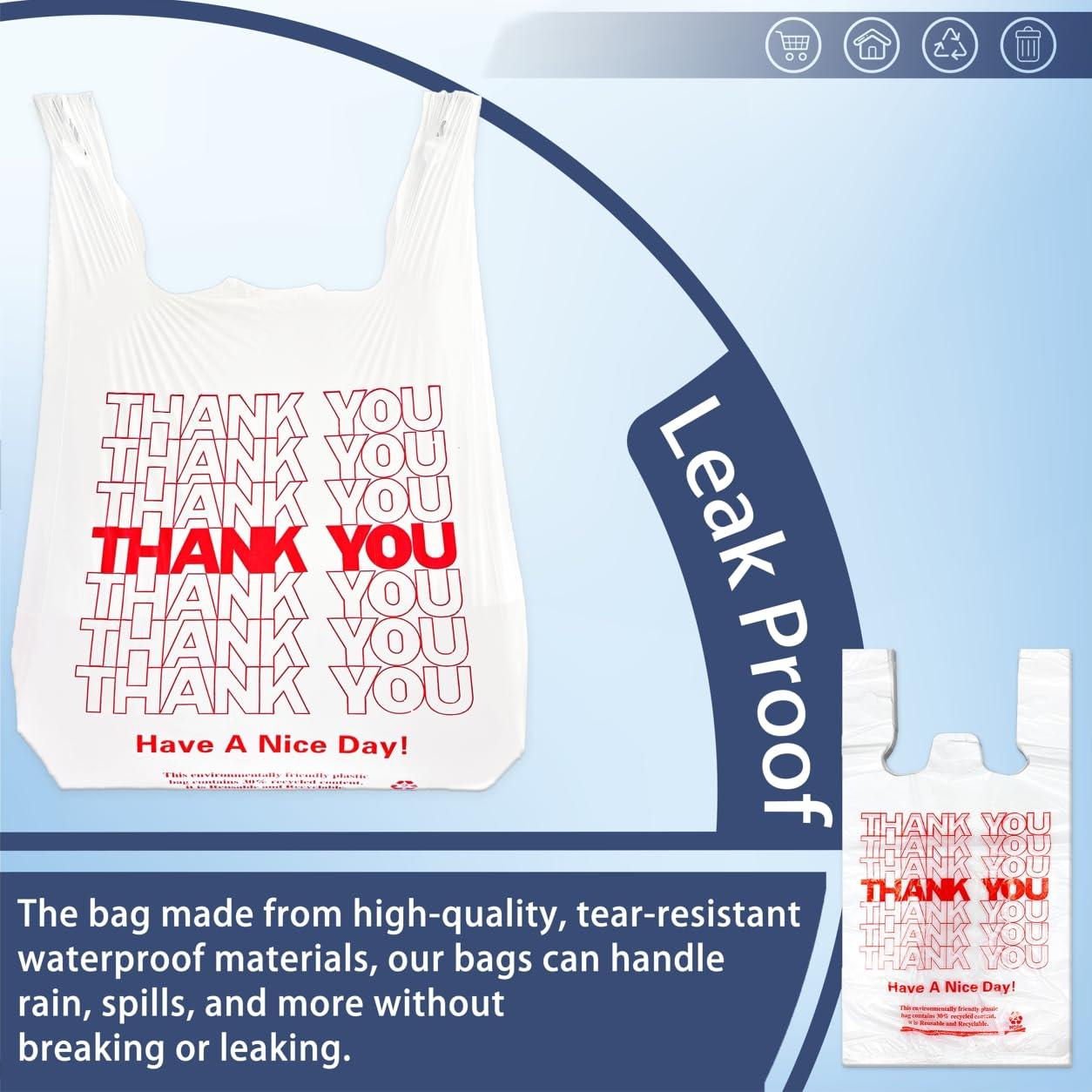 YoYoRain White Thank you T shirt bag, Grocery shopping bag Reusable and Disposable Supermarket Bag 11''x6''x21'' 100PCS - Image 4