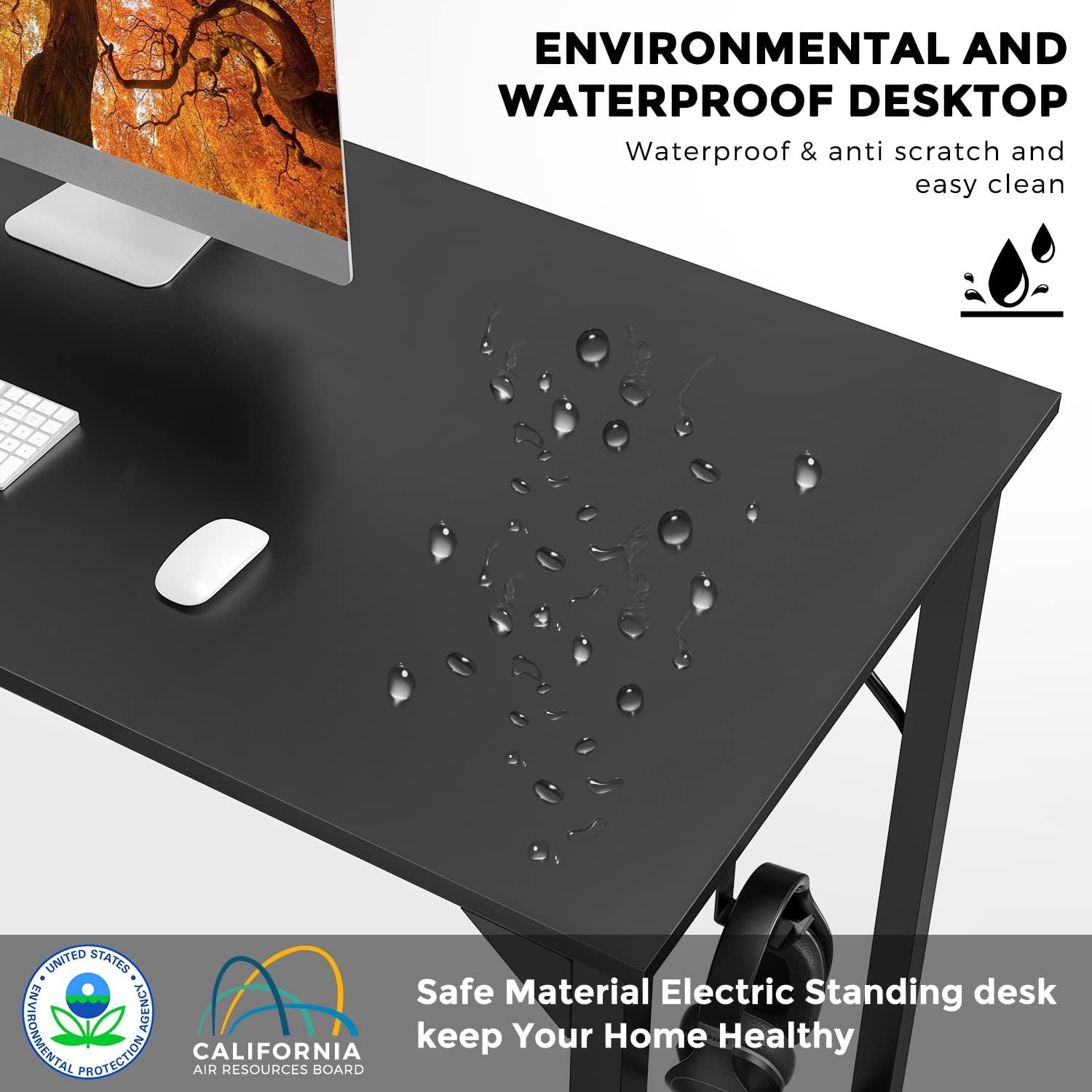 OLIXIS Computer Office Desk, 48 Inch Writing Work Study PC Wood Modern Desk with Storage Bag & Headphone Hook Simple Bedroom for 2 Person Kids Student Table, Black - Image 4
