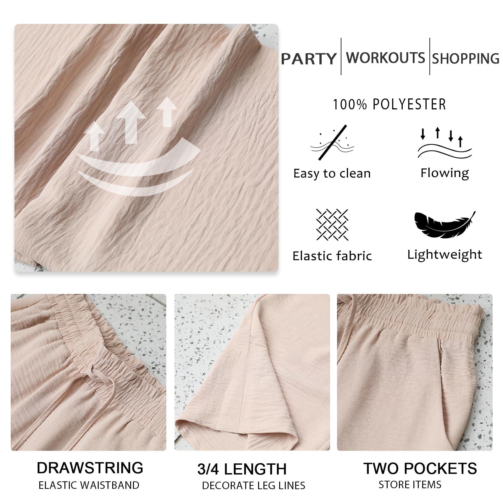 Anyhold Womens Capri Pants Loose High Waisted Wide Leg Lounge Pants Drawstring Casual Palazzo Trousers with Pockets - Image 5
