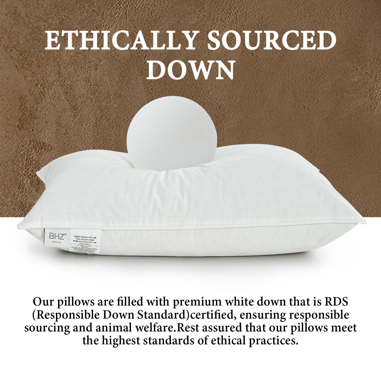 BHZ Goose Down Feather Pillows Queen Size - Hotel Collection Bed Pillows for Sleeping Soft Pillow for Side and Back Sleepers with 100% Cotton Fabric - Image 2