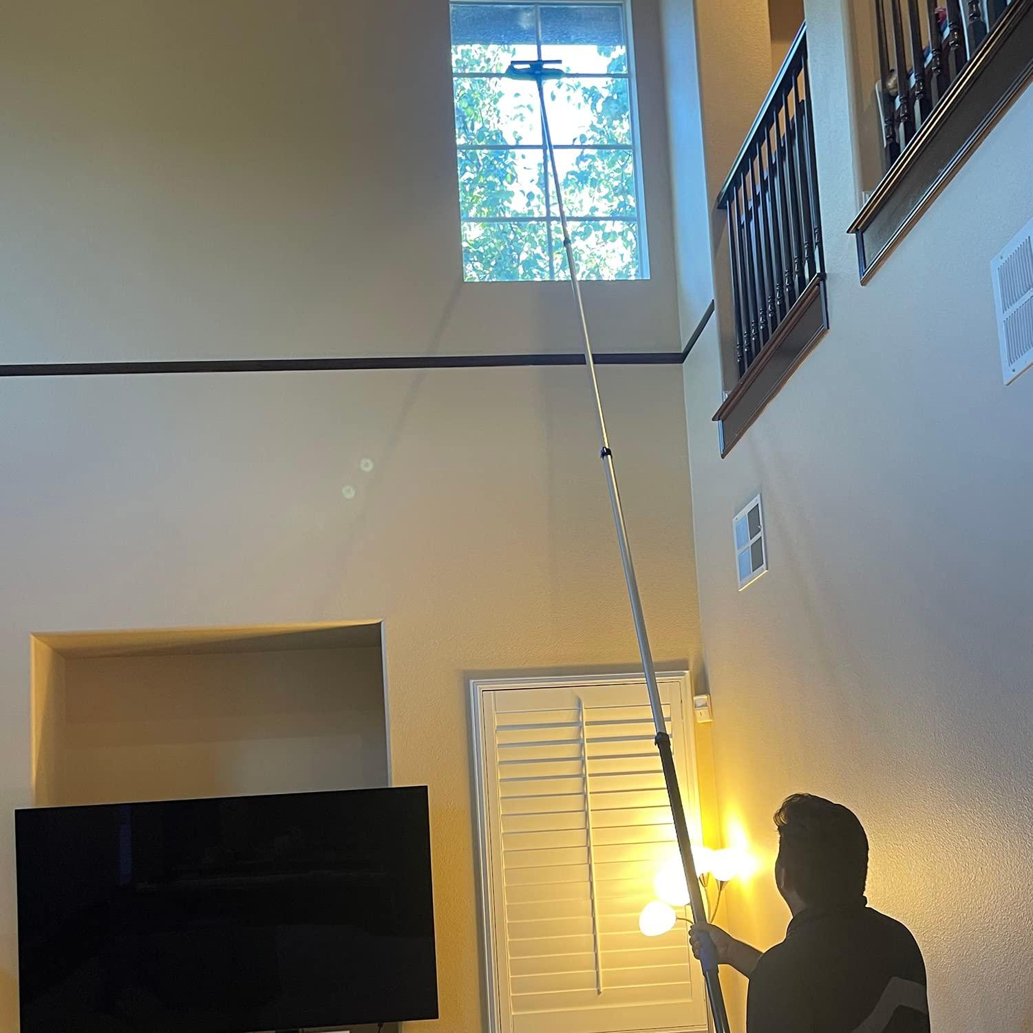 Hicavar 20 Foot High Ceiling Fan Duster with 5-12 Foot Extension Pole, Extendable Reusable Cobweb, Feather, Window Cleaning Squeegee Kit Blue - Image 6