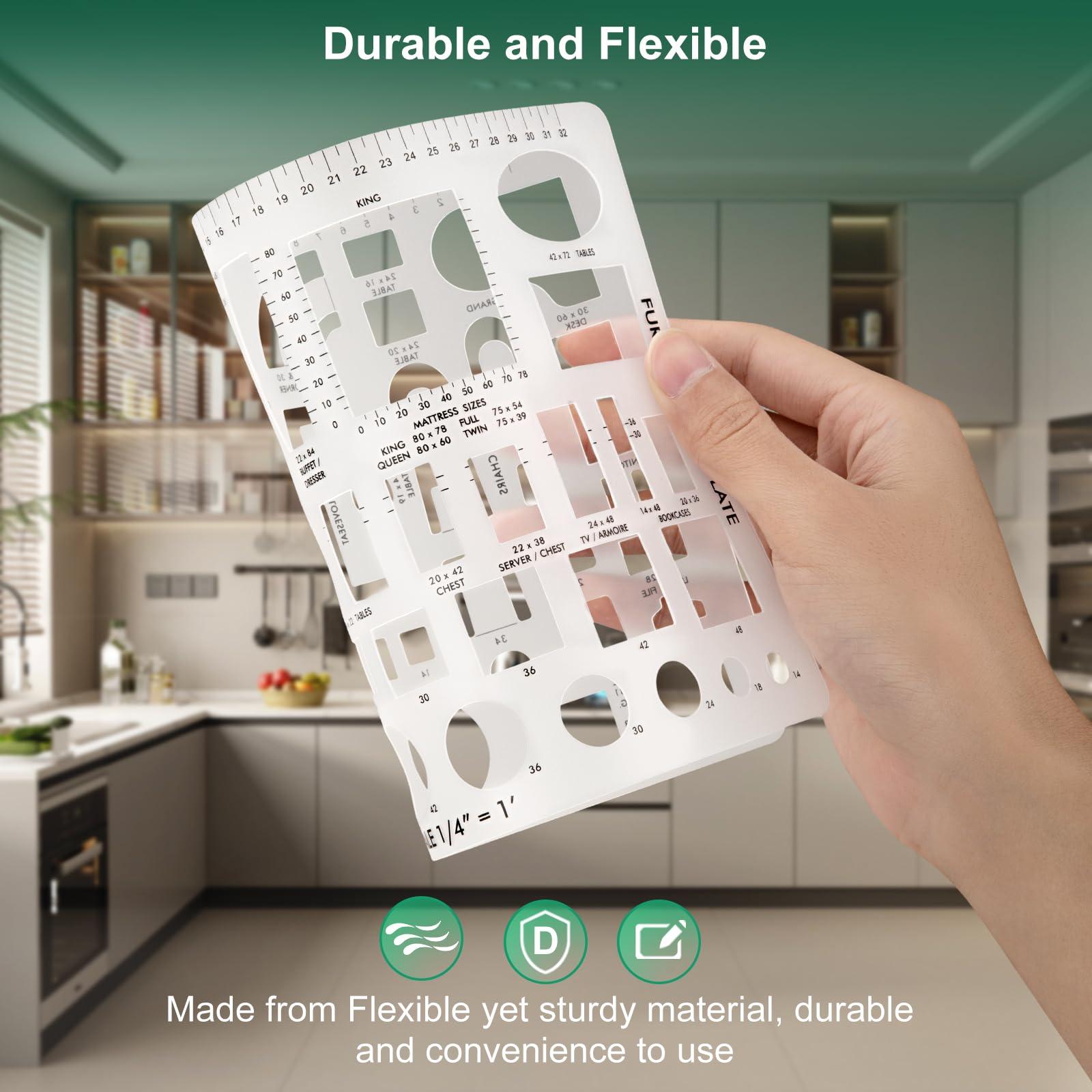 ENJOYLink 3 Pcs Interior Design Drawing Templates Including a House Floor Plan Template, a Furniture Template and an Interior Design/Kitchen/Bedroom Reusable Stencils for Drawing & Drawing Tools - Image 5