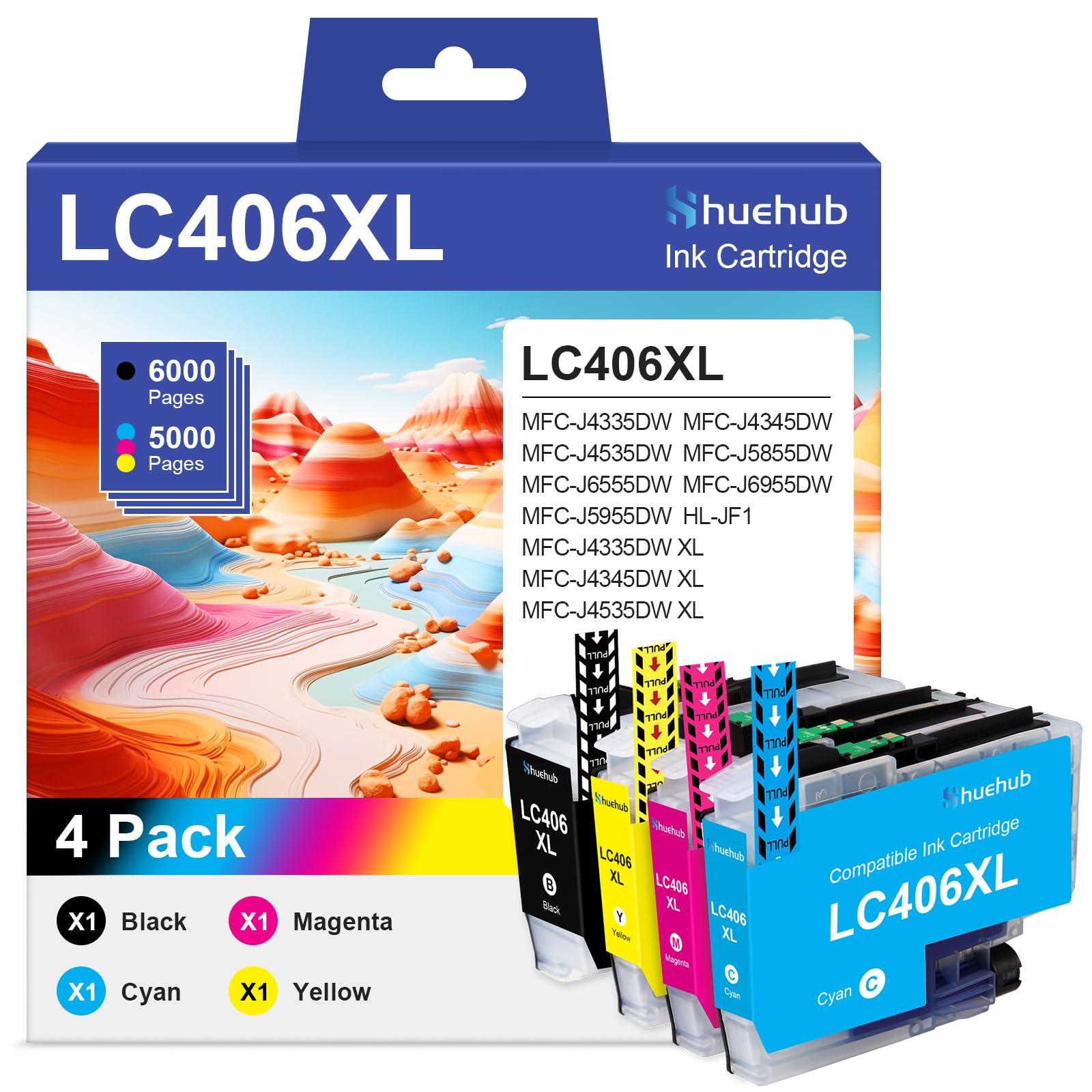 LC406XL High Yield Ink Cartridge Replacement for Brother LC406 LC406 XL Ink Cartridges for MFC-J4335DW MFC-J4345DW MFC-J4535DW MFC-J5855DW MFC-J6555DW MFC-J6955DW MFC-J5955DW Printer, 4 Pack