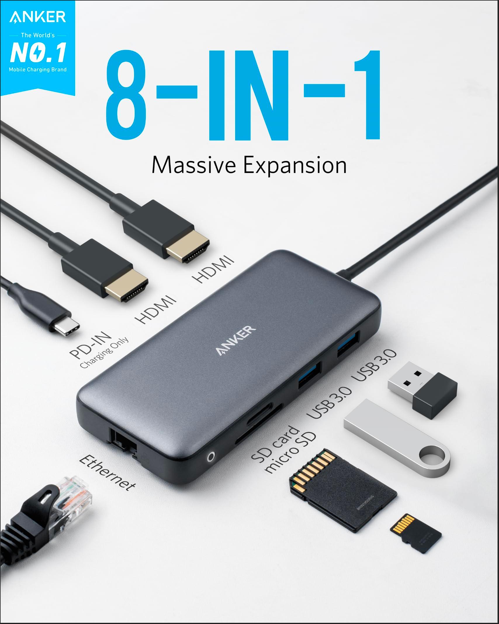 Anker Laptop Docking Station Dual Monitor, 8-in-1 USB C Hub, 4K Dual Monitor with 2 HDMI, 1 Gbps Ethernet Hub, 85W Power Delivery, SD Card Reader for MacBook Pro, XPS and More - Image 2
