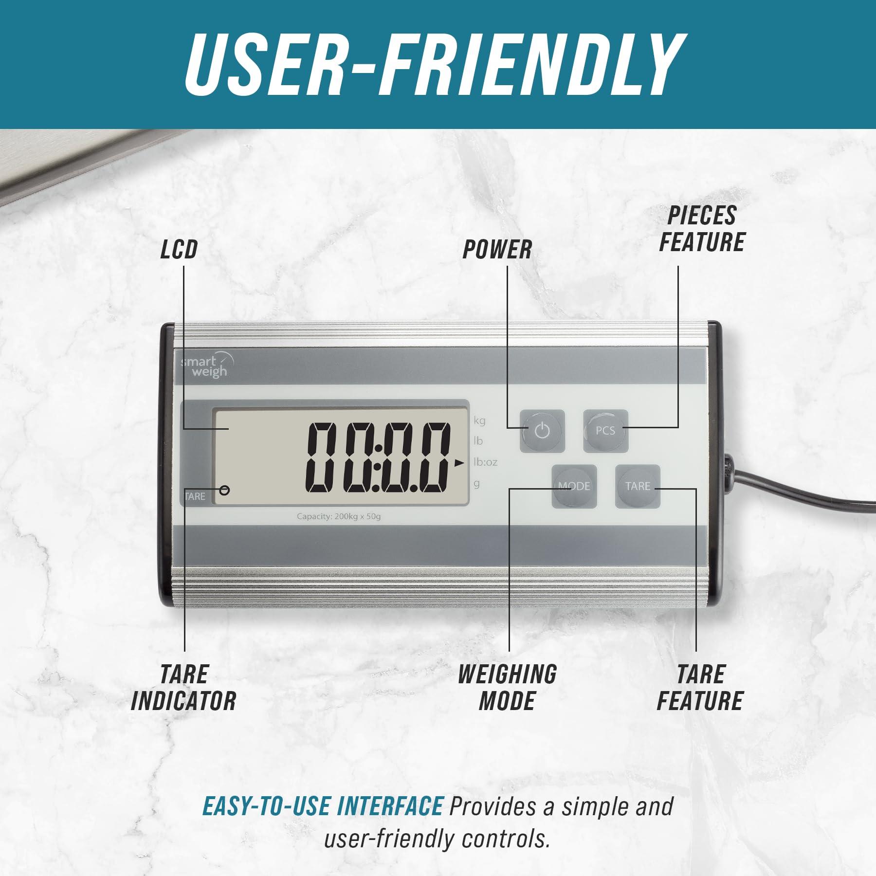 Smart Weigh 440lbs x 6 oz. Digital Heavy Duty Shipping and Postal Scale, with Durable Stainless Steel Large Platform, UPS USPS Post Office Postal Scale and Luggage Scale - Image 3