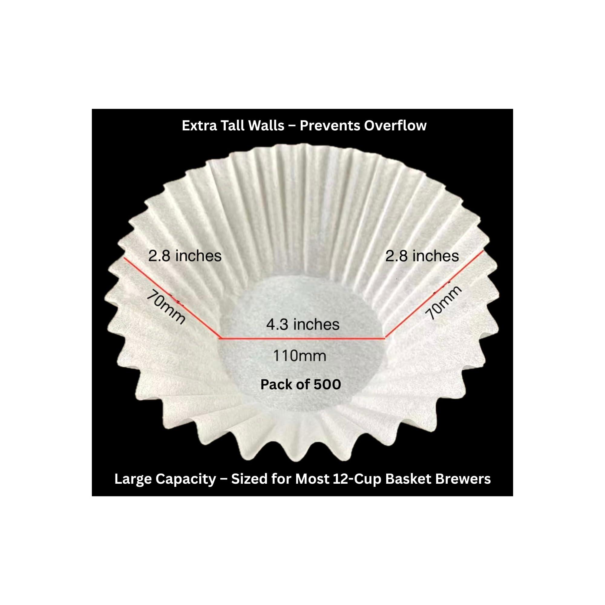 Pine & Pebble® Large Coffee Filters (500 Ct) | Tall-Walled Basket Style (9.84" x 4.33") | No Grounds, No Mess | Fits BUNN & 12-Cup Commercial Brewers | Ideal for Home, Office & Cafés - Image 2