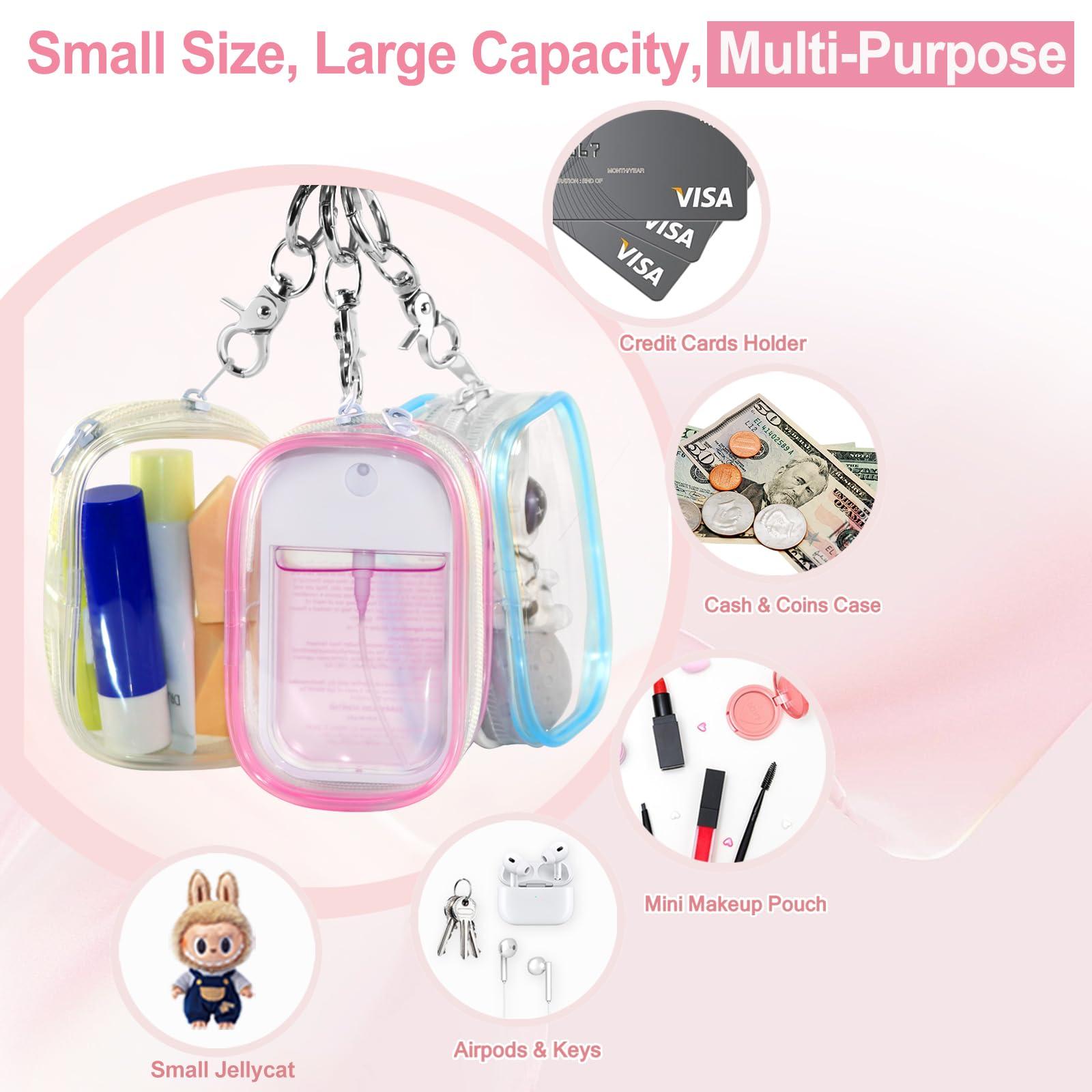 XCOSHAY Hand Sanitizer Spray Clear Case for touchland 1FL OZ/30ml, 3 Pack Blind Box Keychain, Figures Display Bag, Zippered Pouch, Mini Makeup Bag, with Keychain Snap Hook (Pink & Blue & Clear) - Image 4