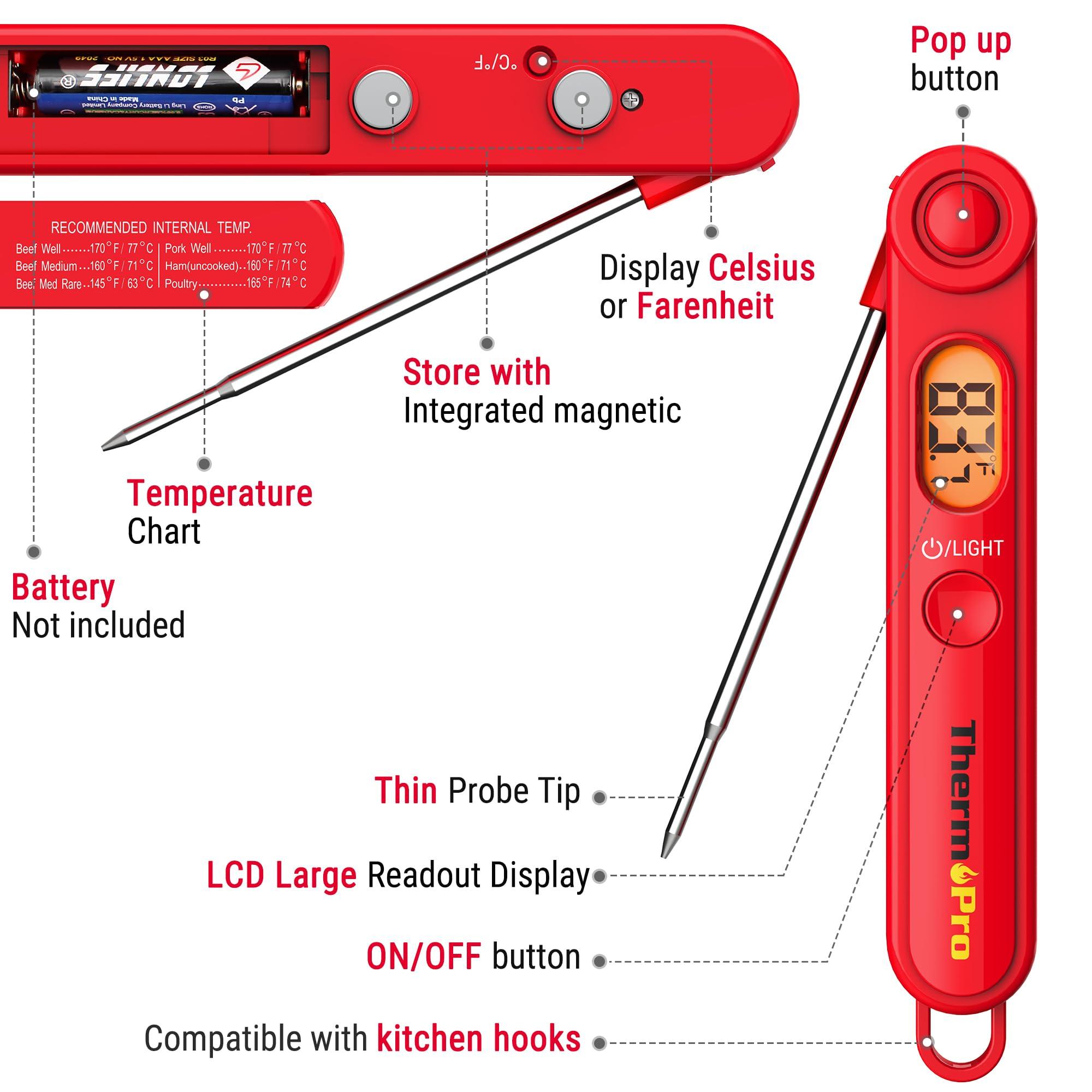 ThermoPro TP03B Digital Meat Thermometer for Cooking, Instant Read Thermometer with Backlight, Kitchen Food Thermometer for Grill Smoker BBQ Oil Deep Fry Candy Bread Coffee with Pop-up Meat Probe - Image 5