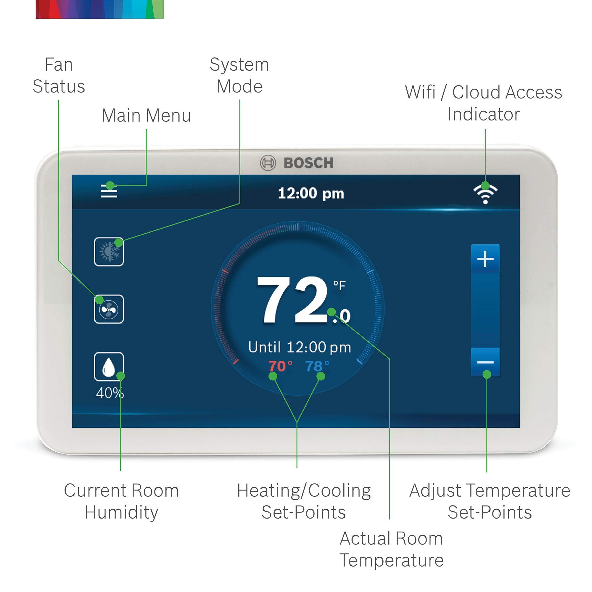 Bosch Large 5-Inch Full-Color Touch Screen Sleek Easy Setup Connected Control Smart Phone Wi-Fi Thermostat for 24V HVAC Systems with Bosch Connected Control App - Image 6