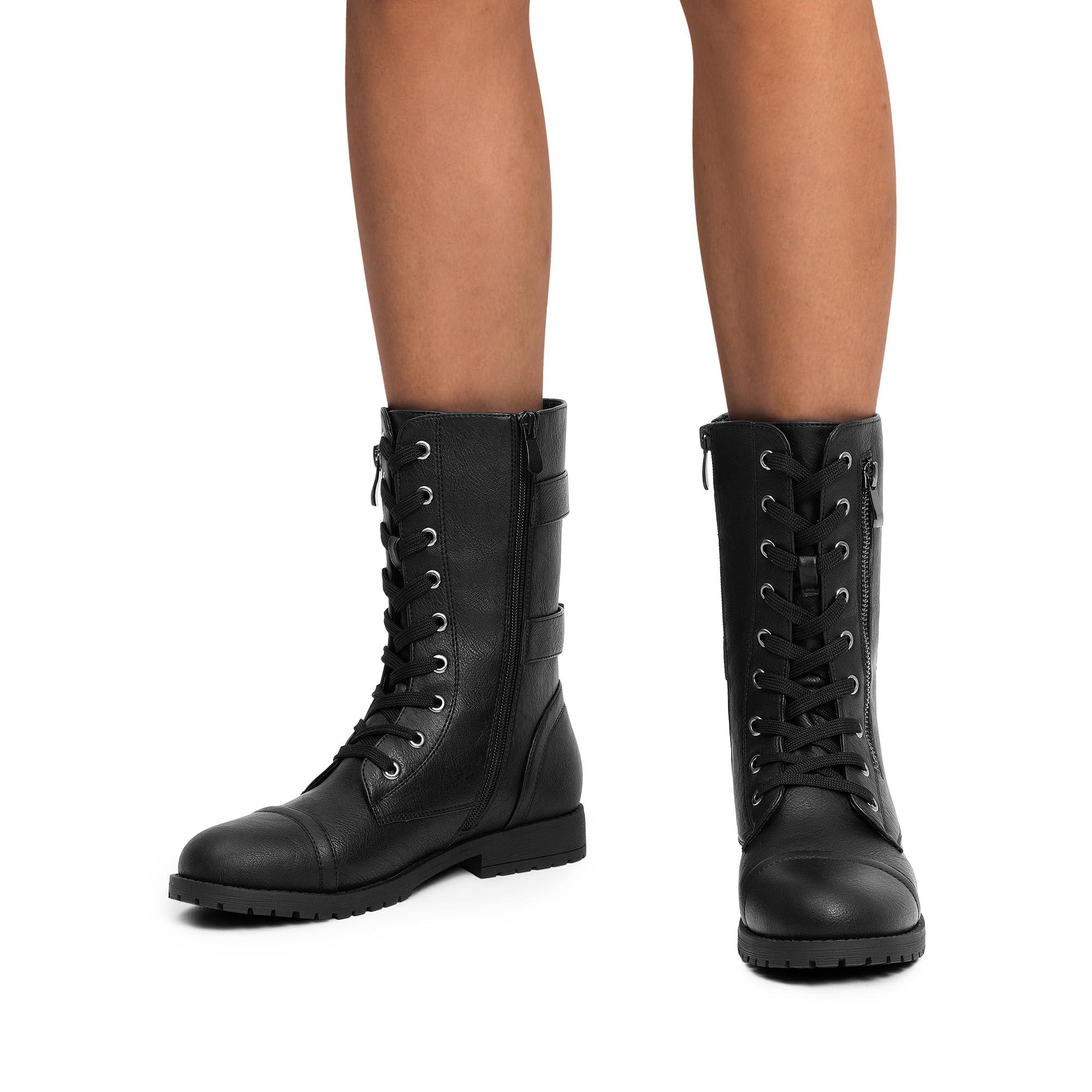 DREAM PAIRS Women's Mid Calf Built-in Wallet Pocket Lace up Military Combat Boots - Image 7