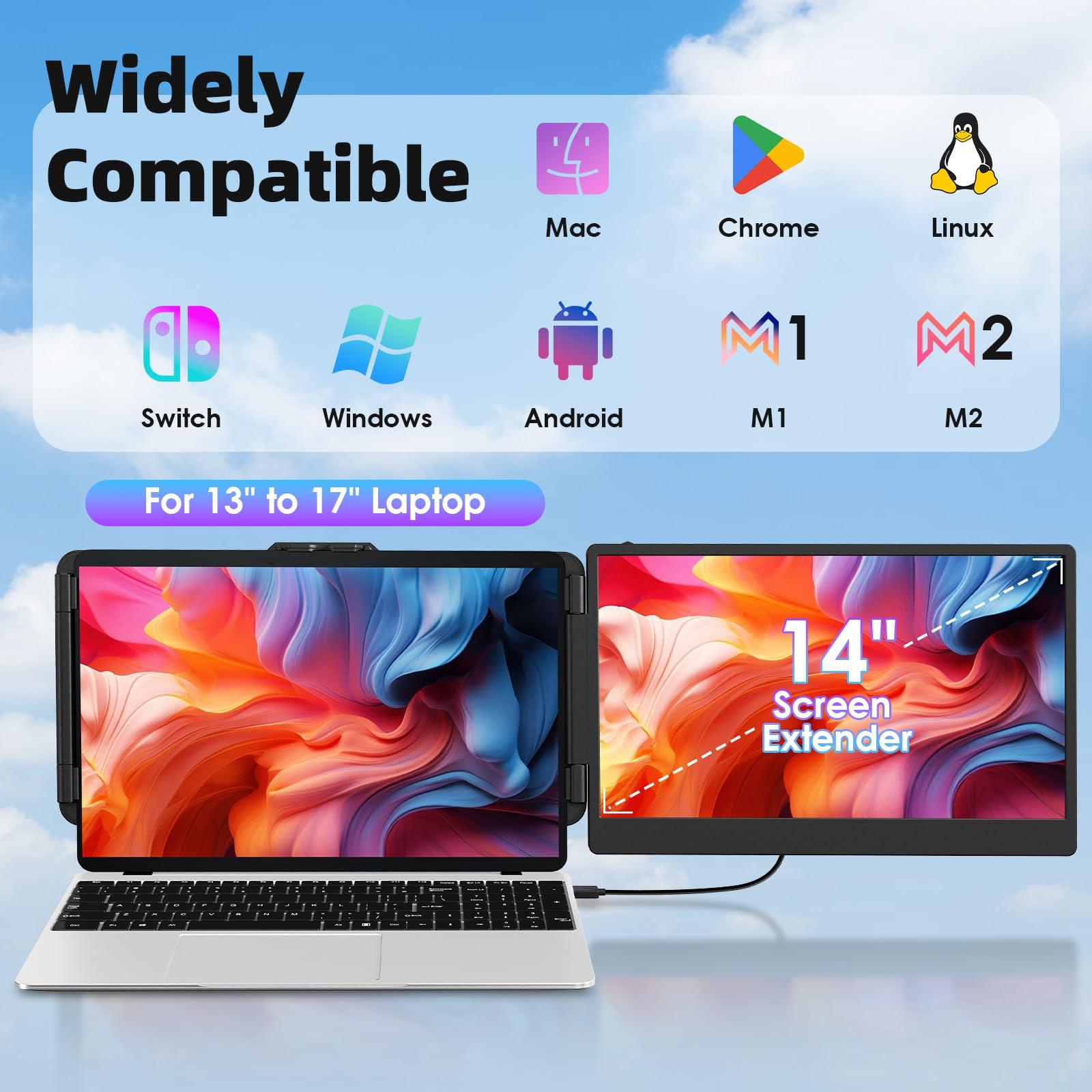 Laptop Screen Extender, 14" Portable Monitor for Laptops 1080P FHD IPS Display Dual Extended Monitor for 13"-17" Laptops USB-C/HDMI Ports Plug & Play Compatible with Windows Mac Android Switch PS5 - Image 6
