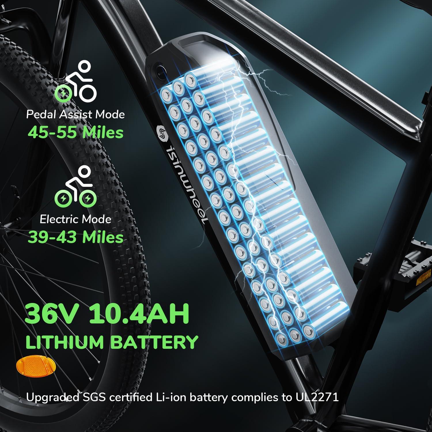 isinwheel M10 Electric Bike Adult 500W, 26" Commuting Electric Mountain Bike 20MPH Max Range 55+ Miles, Removable Battery, Professional 35-Speed, Front Fork Suspension Lightweight Electric Bicycle - Image 3