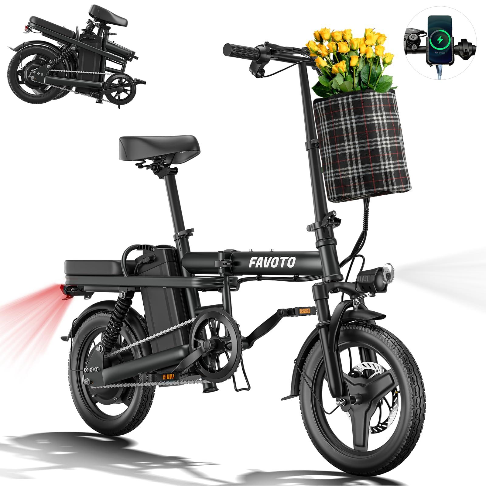 Favoto Folding Electric Bike with Removable 499Wh Battery - 400W Power(Peak 600W Brushless Motor) 48V, Multiple Suspension Foldable Ebike,3-Speed, Mini E Bikes 14" Tires for Adults/Teens