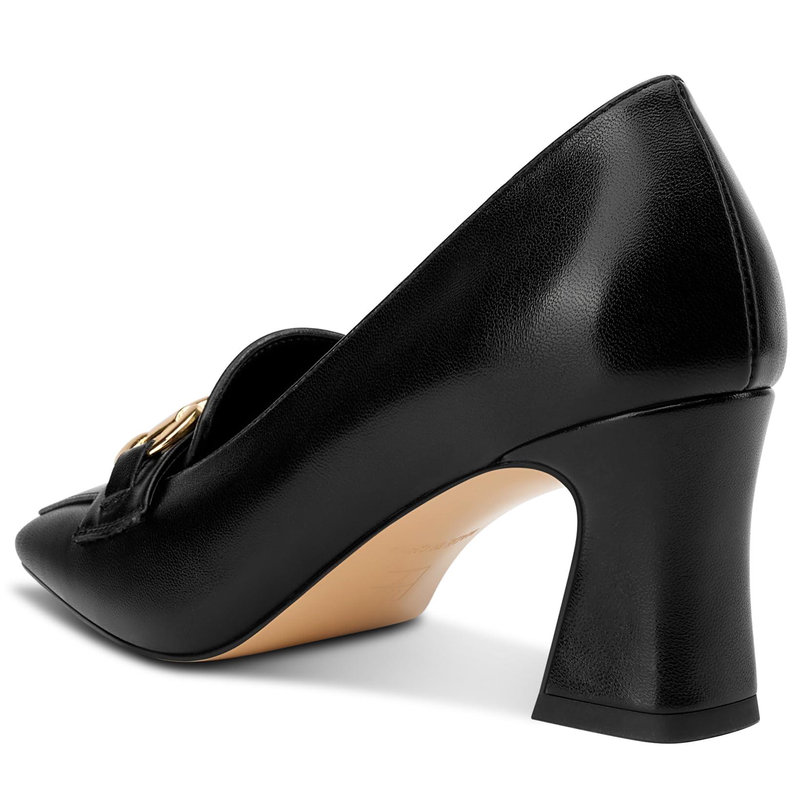 DearOnly Heeled Loafers for Women Square Toe Chunky Block Mid Heel Pumps Slip-on Metal Chain Work Office Dress Shoes 2.8 Inches Heels - Image 5