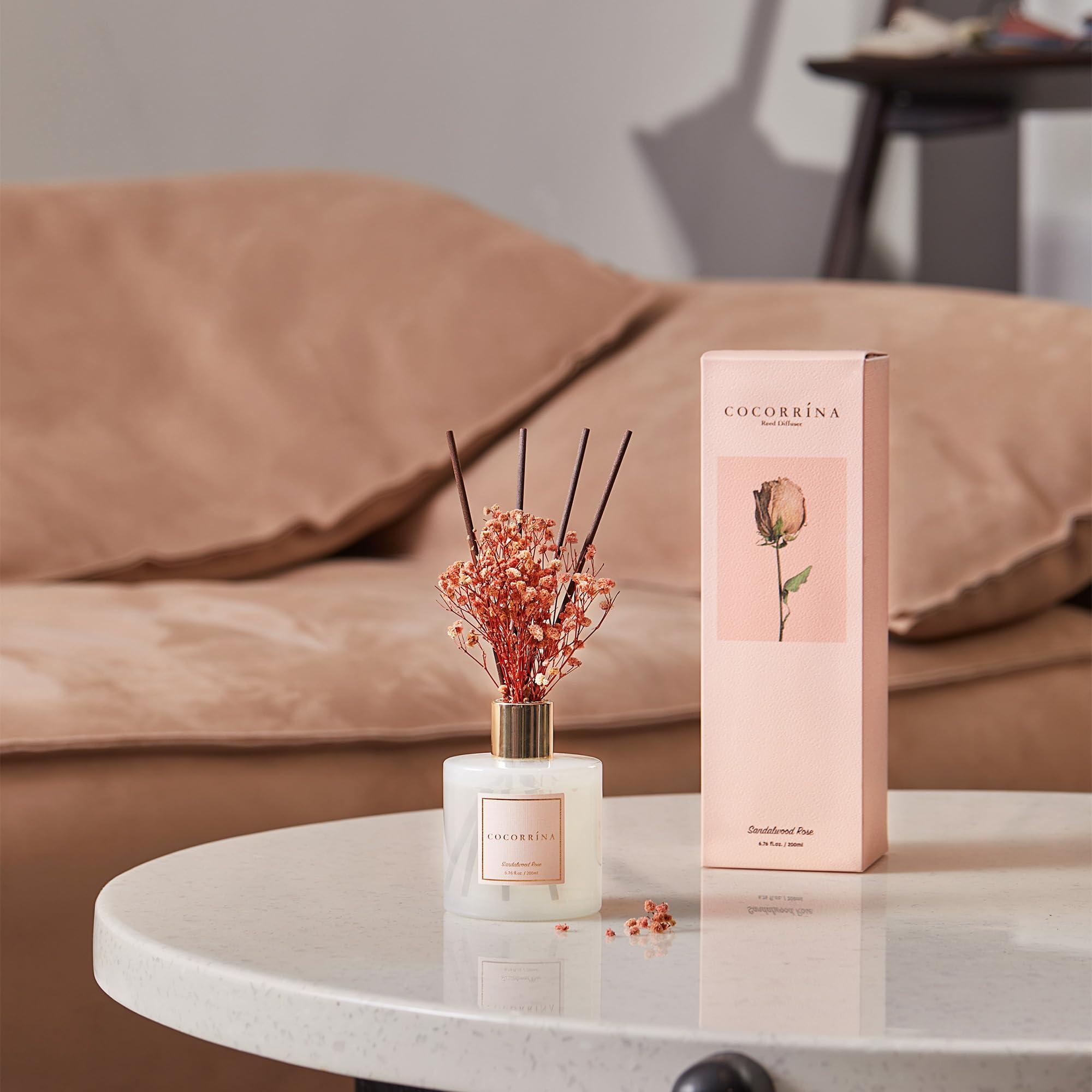 Cocorrína Premium Reed Diffuser Set with Preserved Baby's Breath & Cotton Stick Sandalwood Rose | 6.7oz Scent Fragrance Oil Diffuser for Bedroom Bathroom Home Décor - Image 4