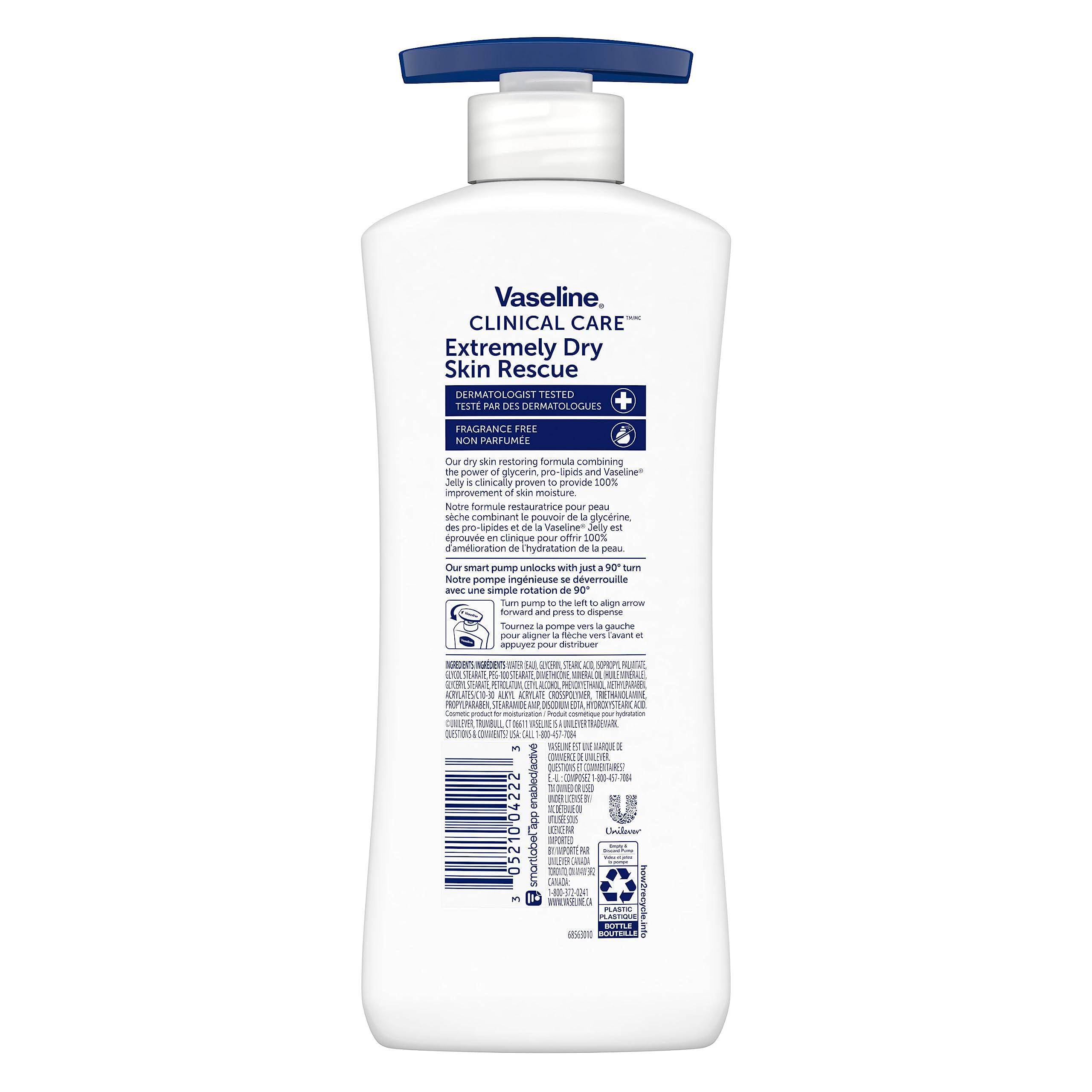 Vaseline Lotion for Dry Skin - Clinical Care, Extremely Dry Skin Rescue, Body Moisturizer, Fast-Absorbing Body Lotion for Women and Men with Glycerin, Hydrating Lipids, 13.5 Oz Ea (Pack of 2) - Image 2