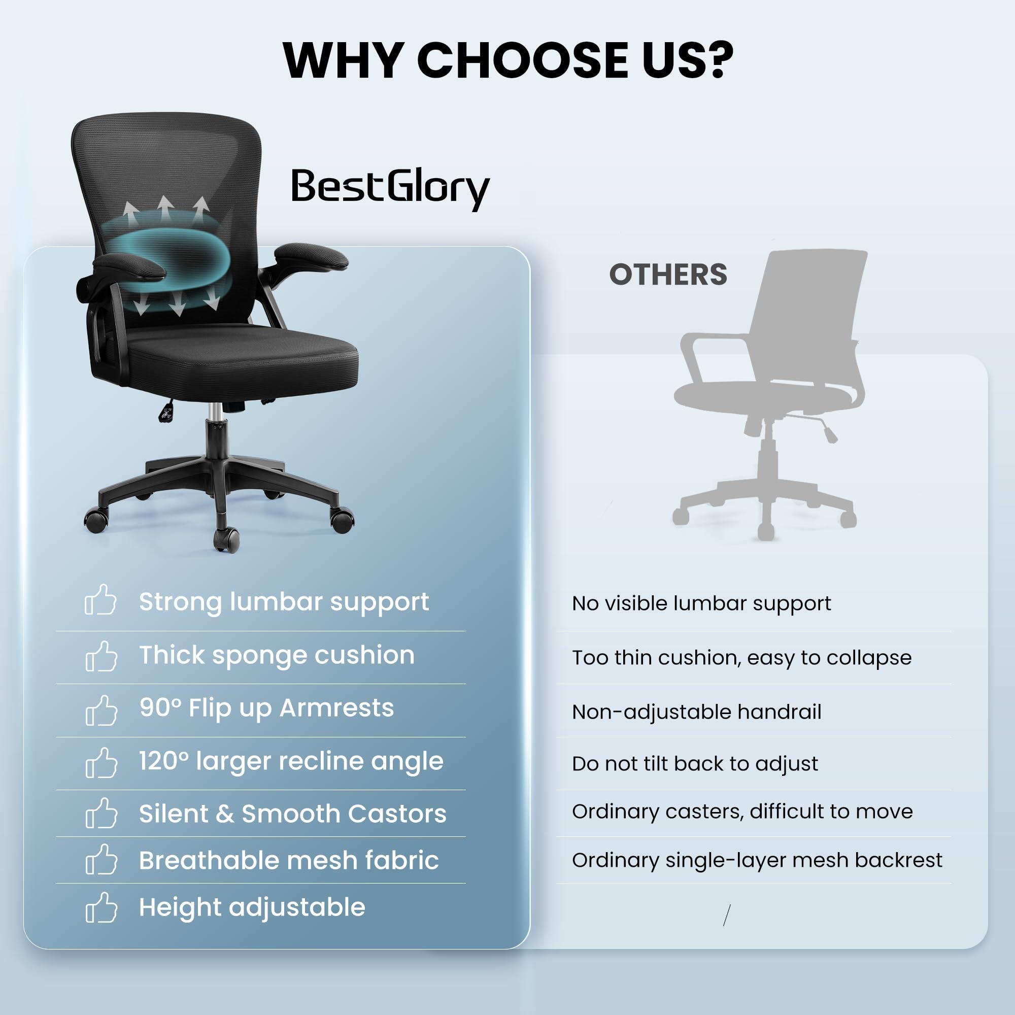 Office Chair, Ergonomic Home Computer Desk Chairs, Comfy Breathable Mesh Chair with Adjustable Lumbar Support Flip-up Armrests, Executive Task Chair with High Back for Home Office Rolling Swivel Chair - Image 7