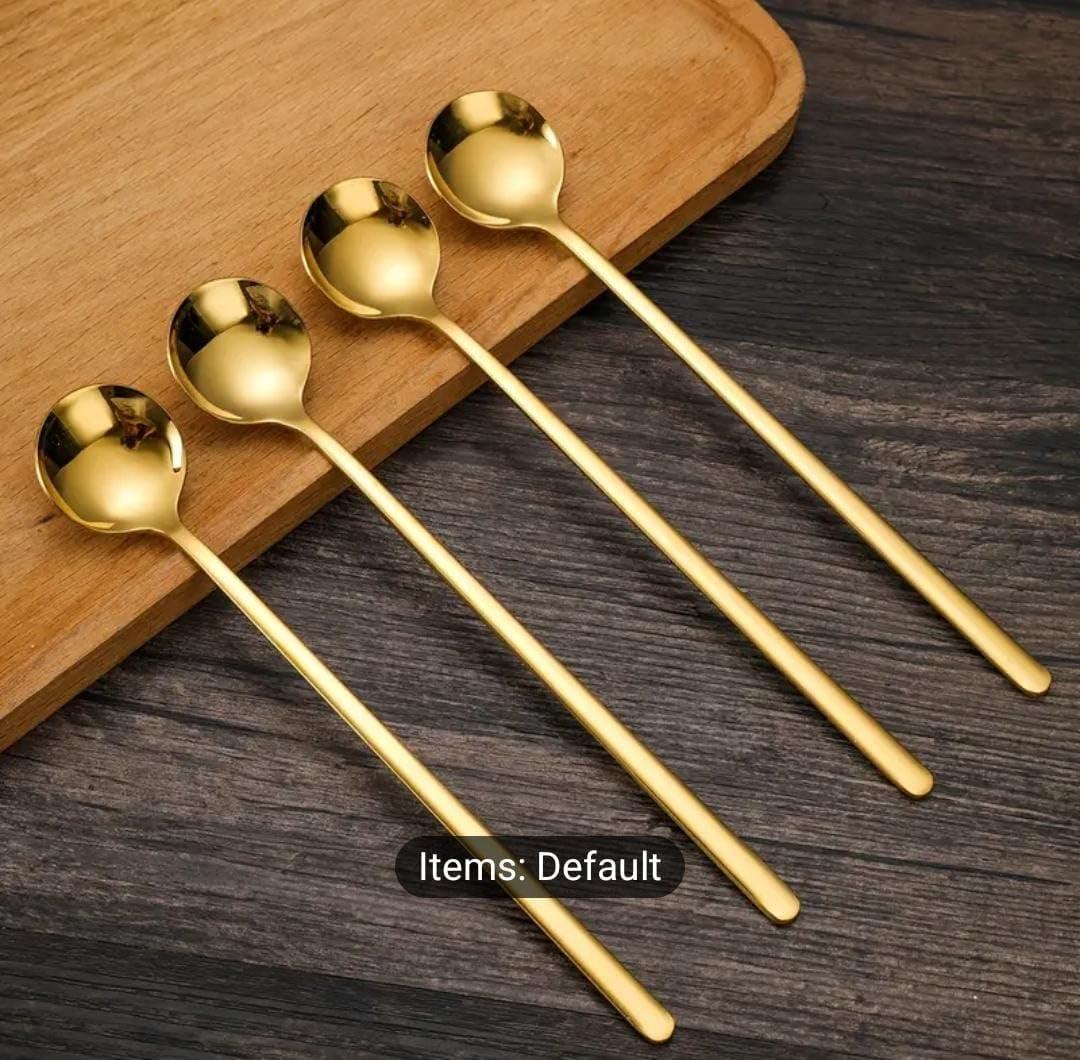 "Elegant Set of 4 Stainless Steel Espresso Spoons with Long Handles – Perfect for Coffee, Tea, and Iced Beverages – Versatile Tableware Collection" - Image 3