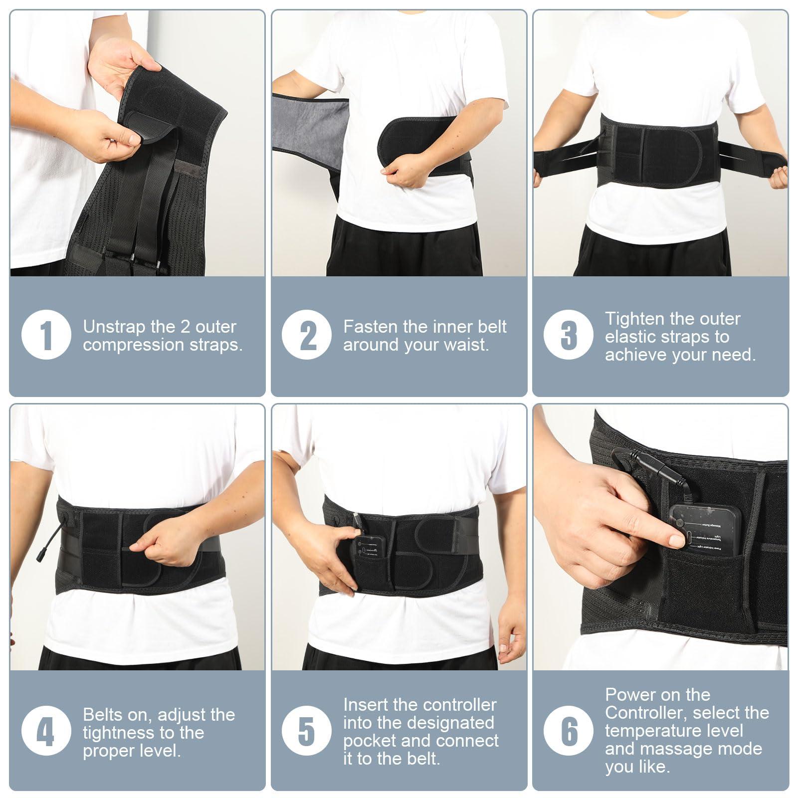 Oramuon Heated Back Brace with Massage, Rechargeable Heating Pad for Back Pain Relief, Adjustable Back Support Belt with Heat Therapy and Vibration Massager for Men and Women, XL - Image 5
