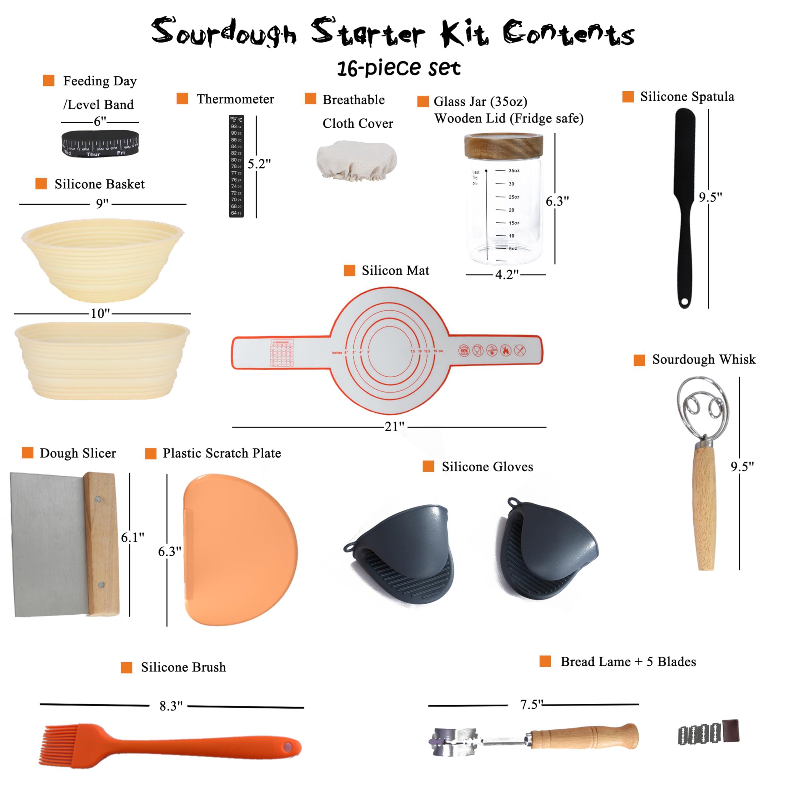 Complete Sourdough Starter Kit, Glass Sourdough Starter Jar Kit & Sourdough Bread Baking Supplies - Sourdough Starter Kit Includes Sourdough Jar, Silicone Bread Proofing Bowl & More (yellow, 10 inch) - Image 2