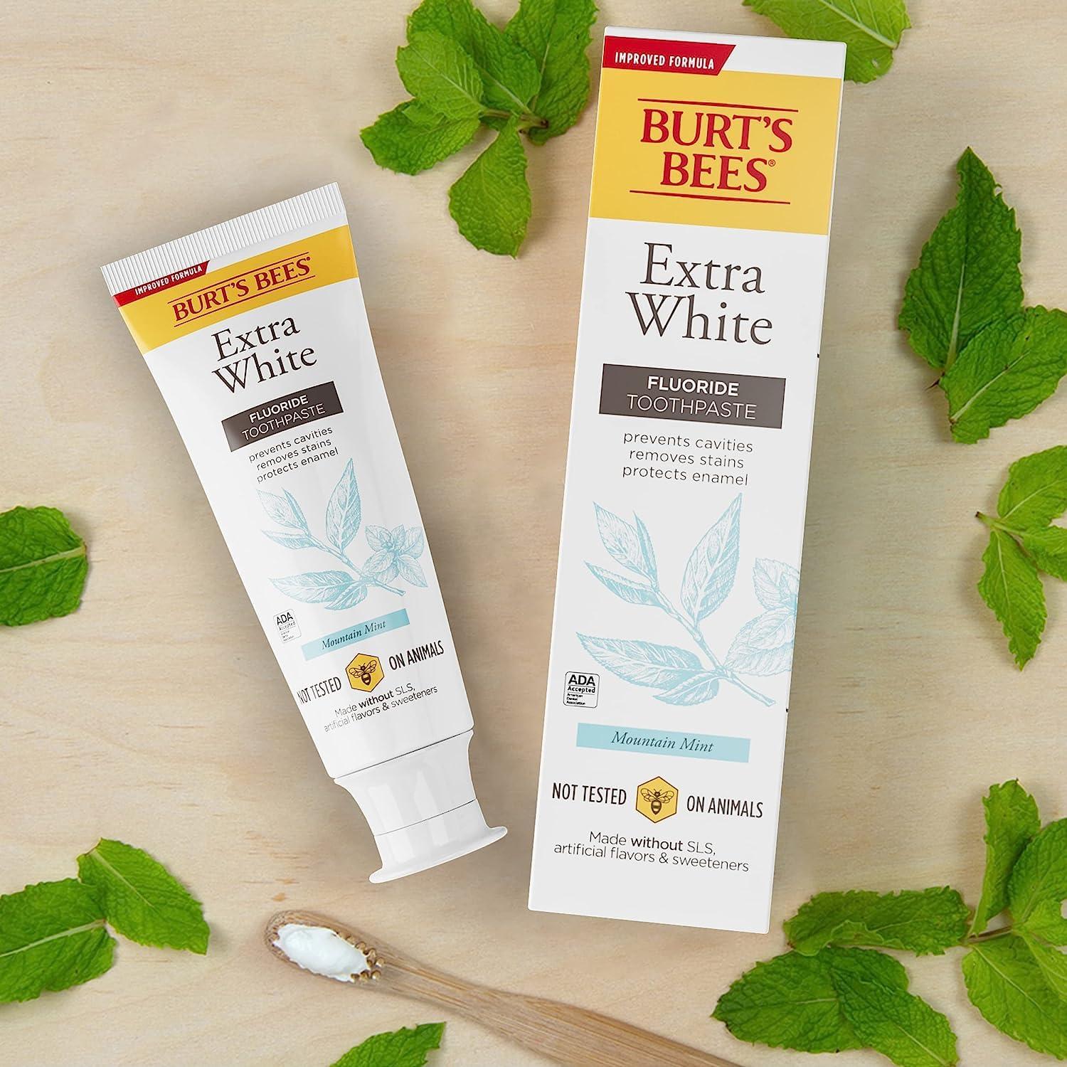 Burt's Bees Extra White Toothpaste, Fluoride Toothpaste, Natural Flavor, Mountain Mint, 4.7 oz, Pack of 3 - Image 5