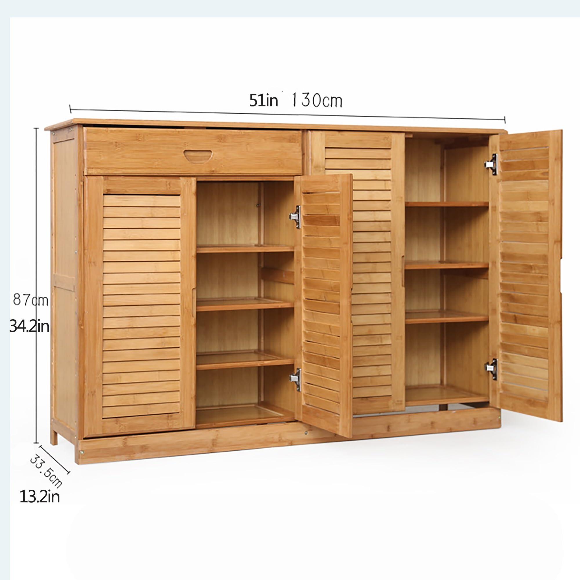 Bamboo Shoe Cabinet with Doors, Shoes Storage Organizer Shelf Stand for 26-30 Pairs, Entryway Hallway Living Room Bedroom Furniture, Beige Color (51 * 13.2 * 34.2IN) - Image 2