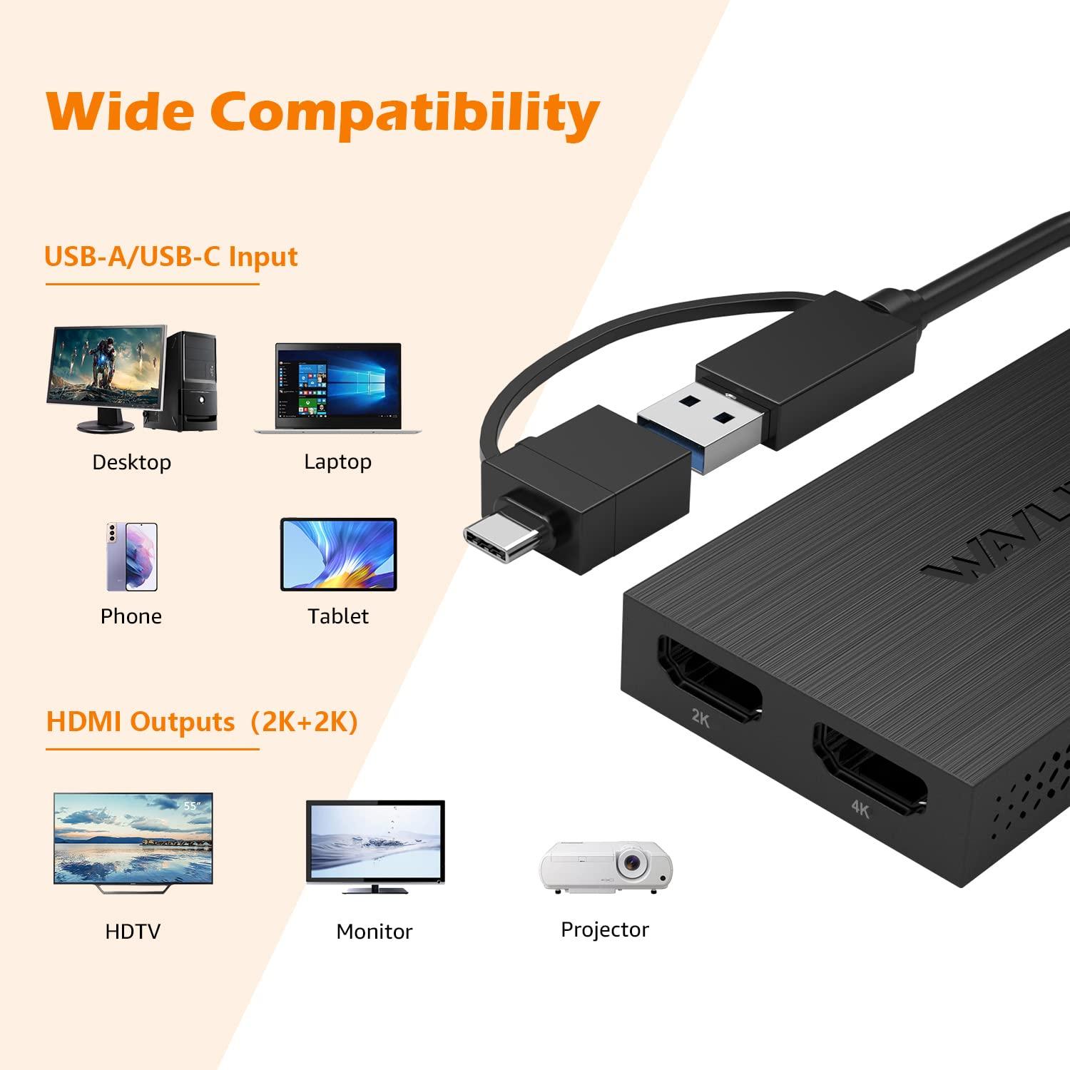 WAVLINK USB 3.0 or USB C to HDMI Adapter for Dual Monitors, Dual 1080p@60Hz Universal Video Graphics USB to Dual HDMI Adapter for USB 3.0 or USB-C, Thunderbolt 3/4, USB 4, Windows, Mac OS - Image 4