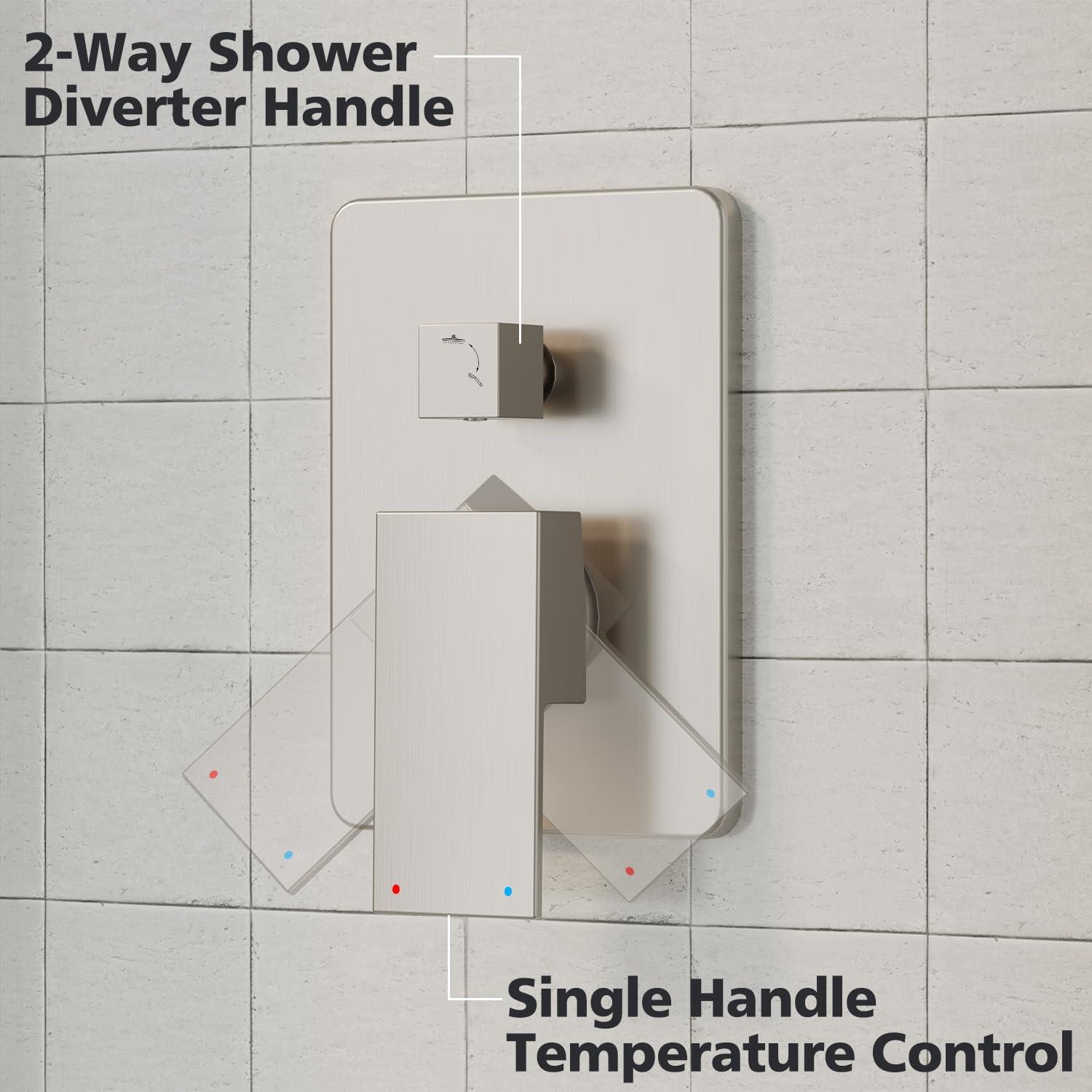 Gabrylly Shower System Brushed Nickel, Rain Shower head with handheld Shower Spray Combo, Rainfall Shower Faucet Set Complete, High Pressure 10" Stainless Steel Shower Valve Set - Image 6