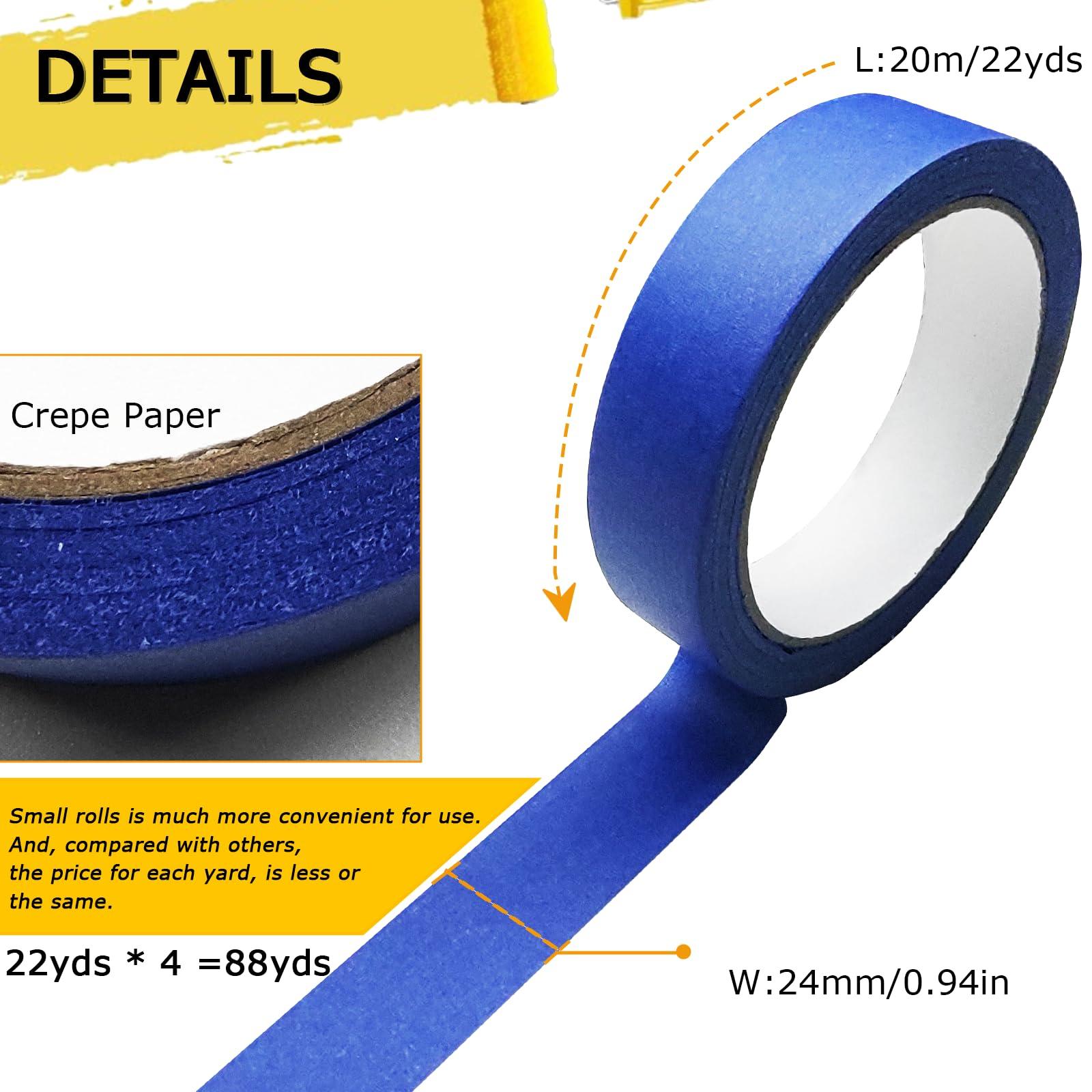 4 Rolls Premium Painters Tape, Blue Tape, Masking Tape, Paint Tape for Multi-Purpose, Painting, Painter's, DIY Crafts Arts (88yd =0.94IN*22yd*4) Decoration Labeling No Residue, Easy Removal - Image 2