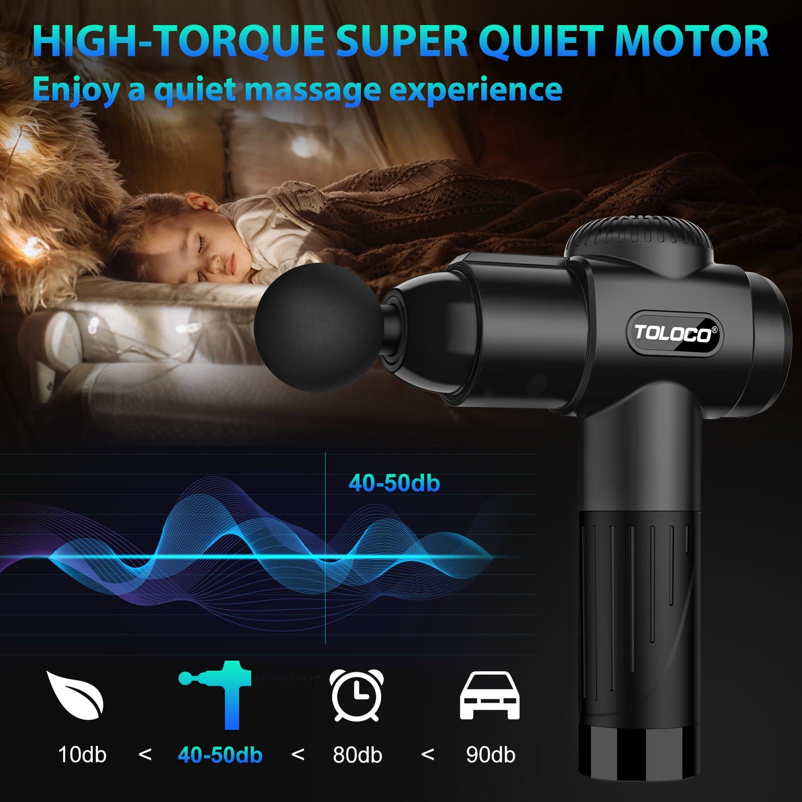TOLOCO Massage Gun, Deep Tissue Back Massage for Athletes for Pain Relief, Percussion Massager with 10 Massages Heads & Silent Brushless Motor, Gifts for Fathers Day, Black - Image 3