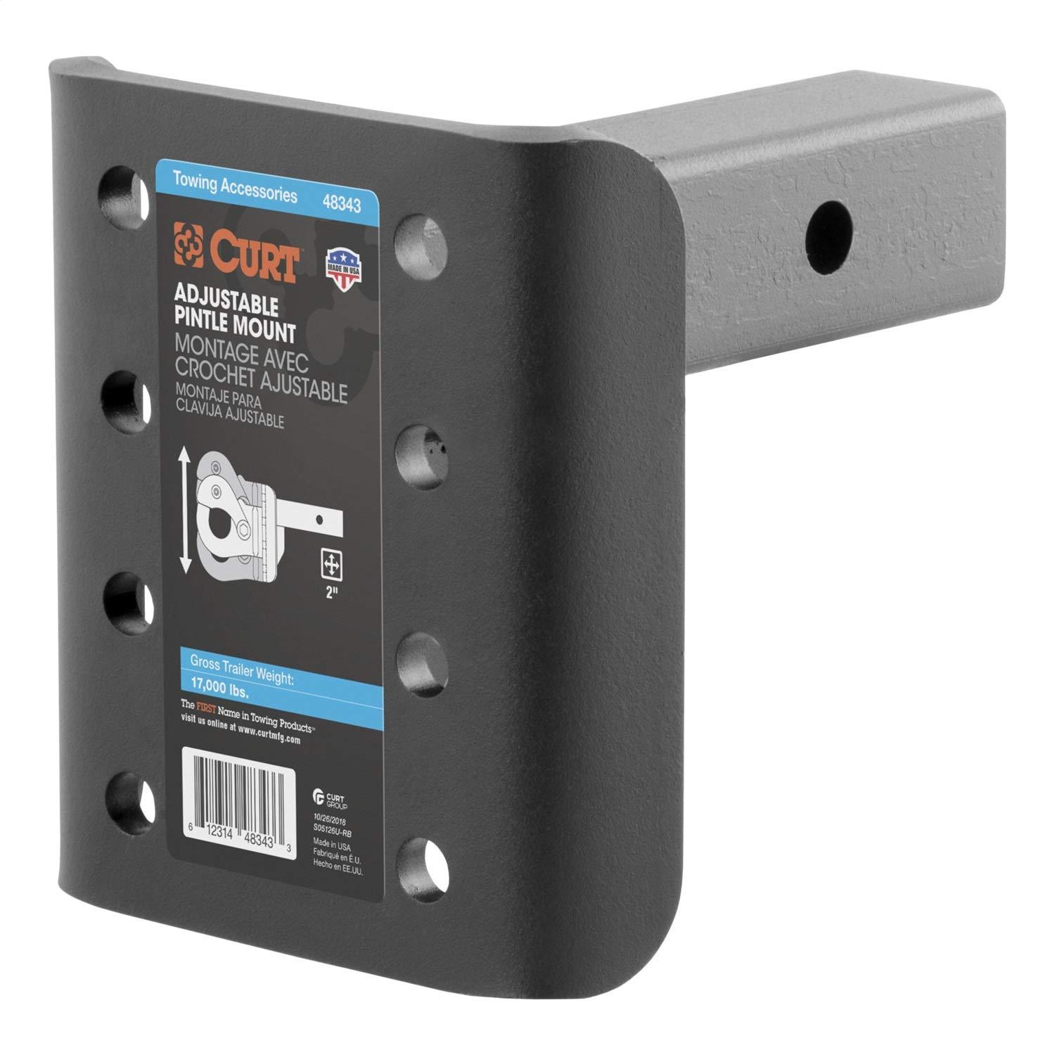CURT 48343 Adjustable Pintle Mount for 2-Inch Hitch Receiver, 17,000 lbs, 7-1/4-Inch Height, 6-Inch Length - Image 6