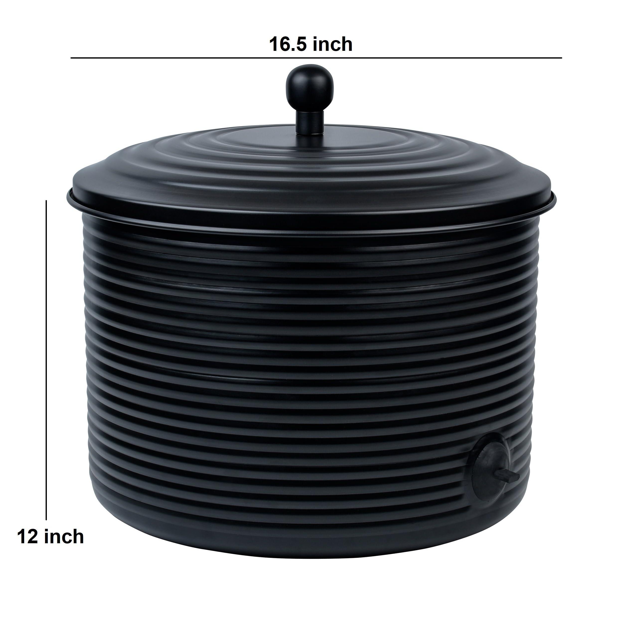 Garden Hose Holder Storage Pot with Lid Antique Ribbed | Water Hose Container Pot Outdoor or Indoor Use | Expandable Water Hose Hider Metal | Holds 125 ft Hose - Image 3