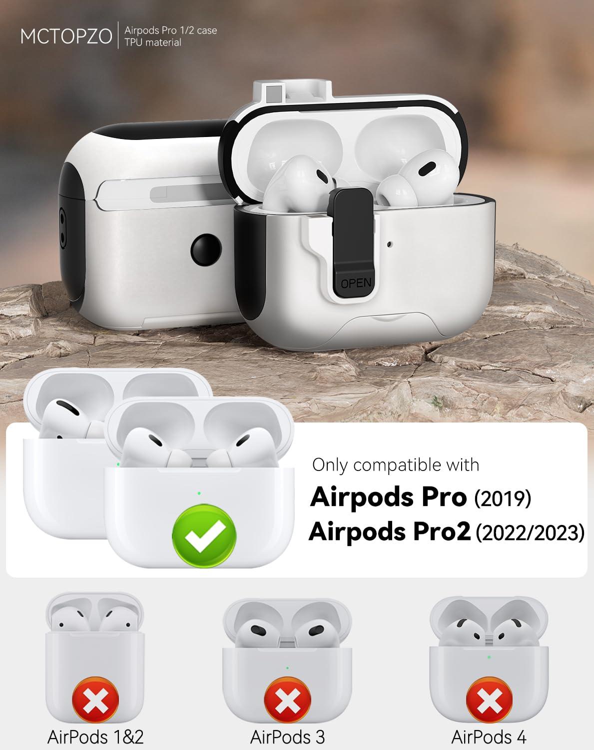 MCTOPZO for AirPods Pro 2nd/1st Generation Case with Secure Lock,Shockproof Hard Protective Cover for AirPods Pro 2 Case with Phone Holder,Airpod Pro Cases (2023/2022/2019) with Cleaner Kit-White - Image 2