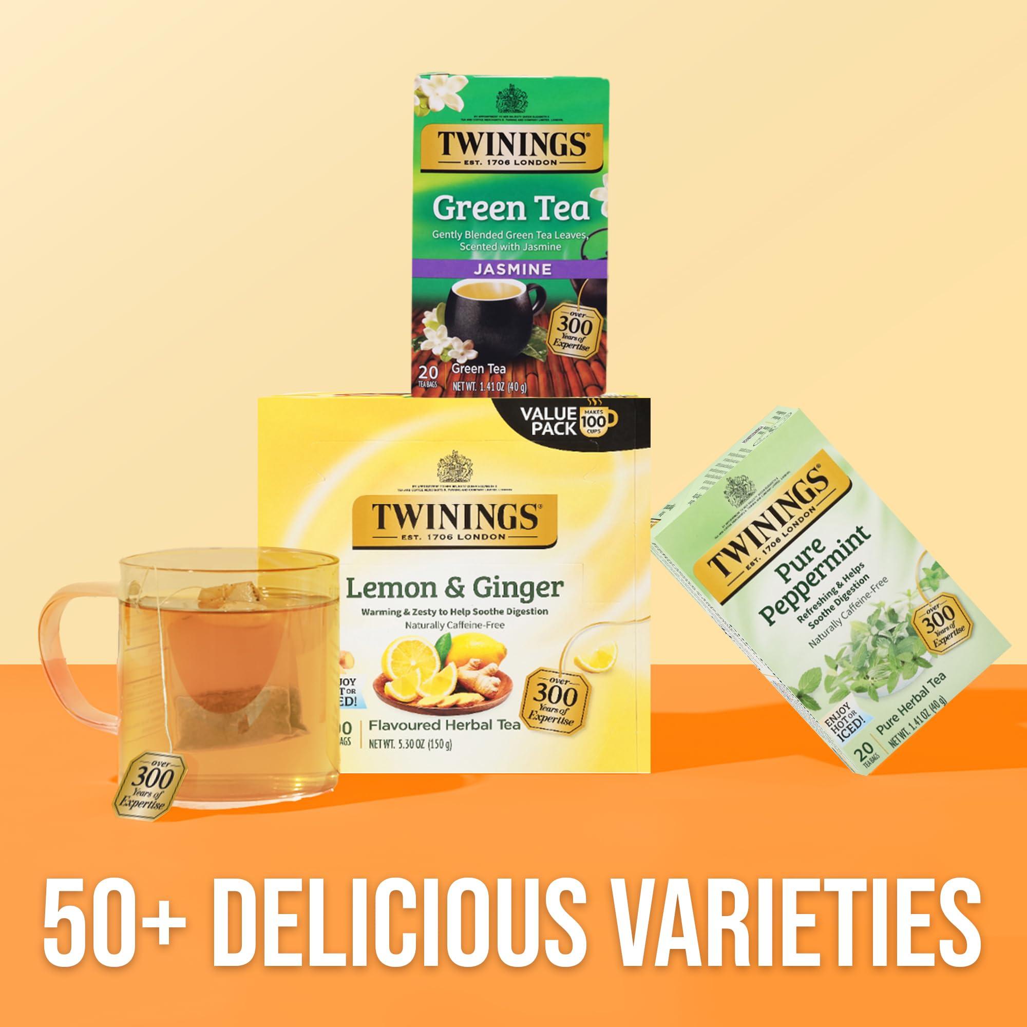 Twinings Lemon & Ginger Herbal Tea Individually Wrapped Bags, 100 Count (Pack of 1), Tangy Lemon, Spicy Ginger, Naturally Caffeine-Free, Enjoy Hot or Iced | Packaging May Vary - Image 6