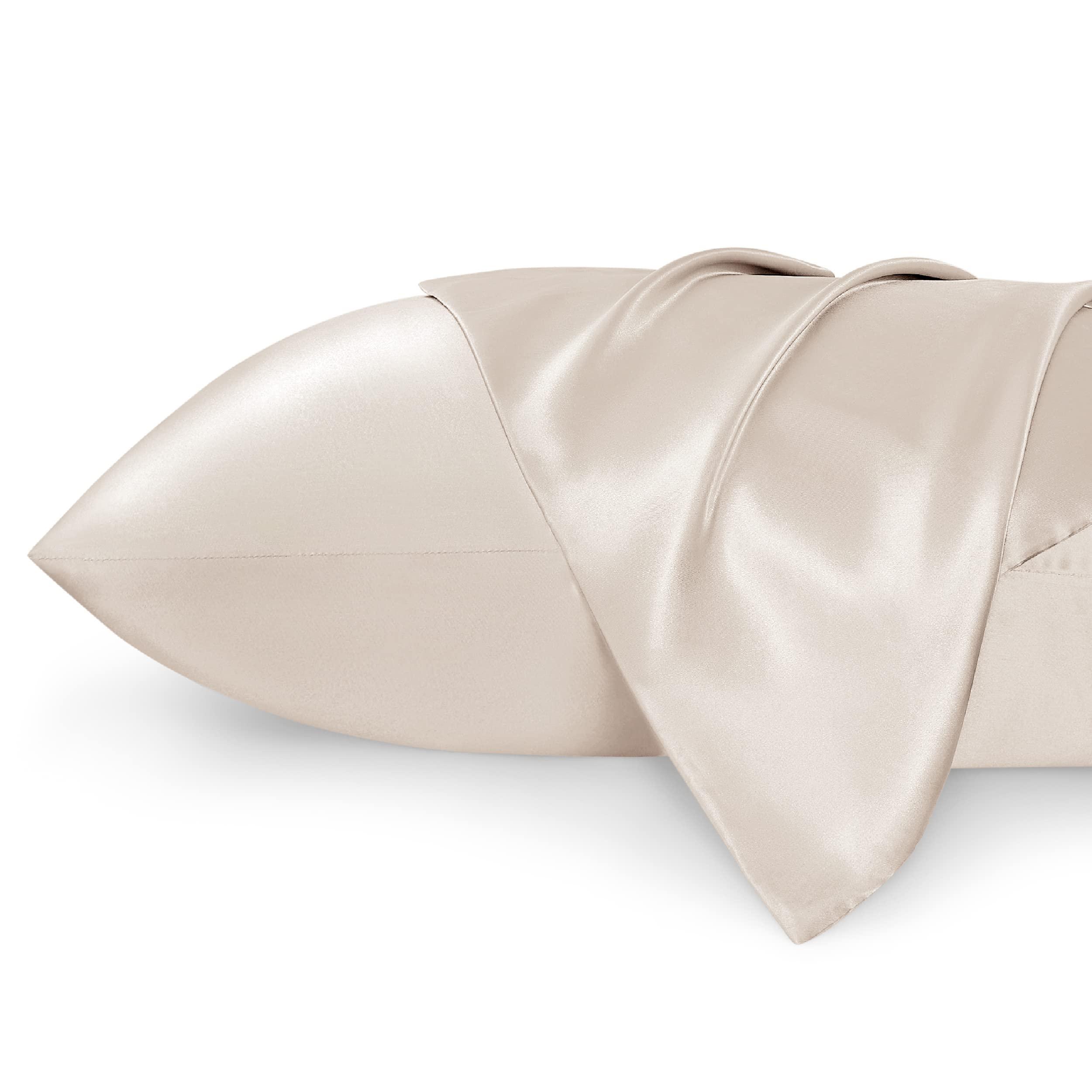 Bedsure King Size Satin Pillowcase Set of 2 - Beige Silky Pillow Cases for Hair and Skin with Envelope Closure, Similar to Silk Pillow Cases, Gifts for Women Men, 20x36 Inches