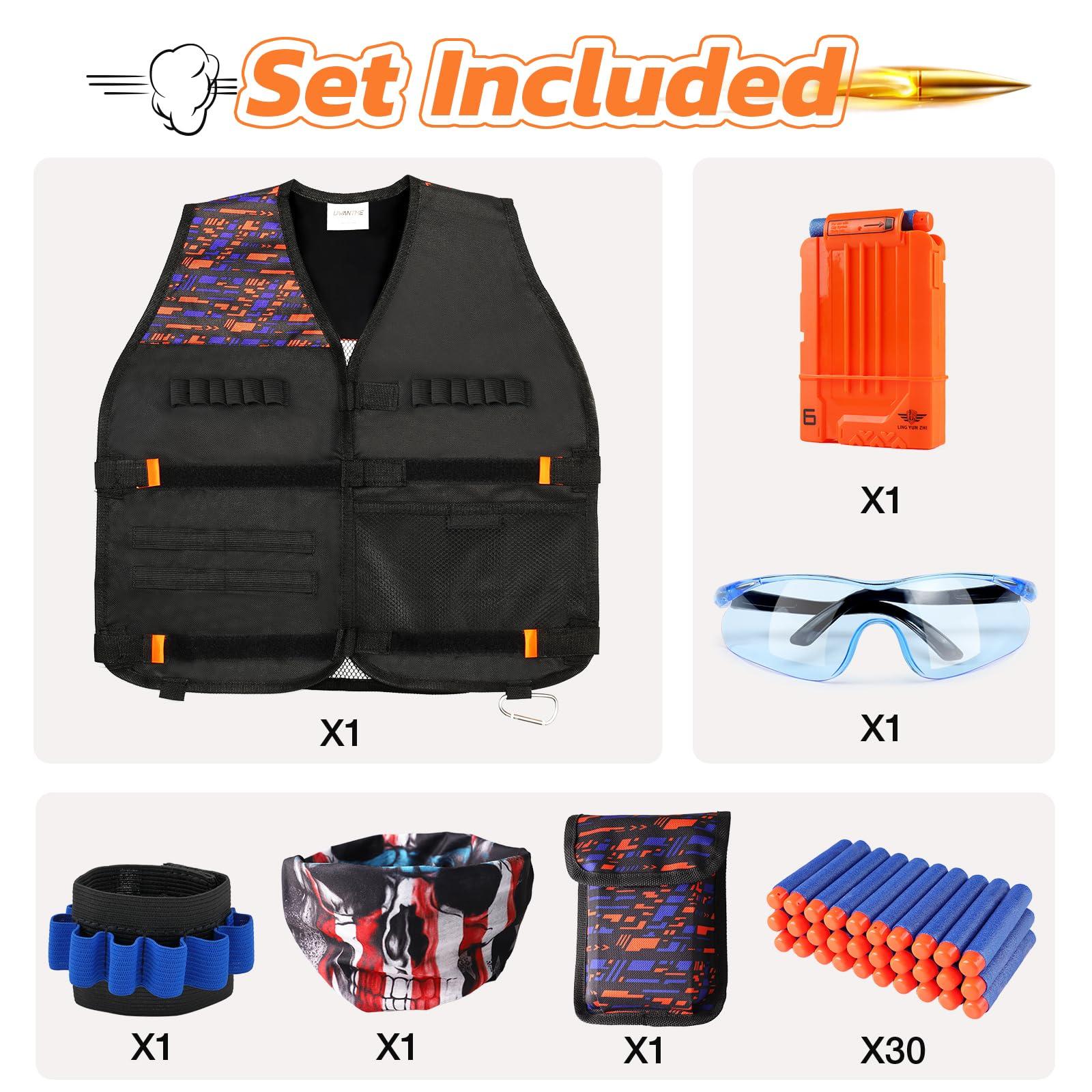 UWANTME Kids Tactical Vest Kit for Nerf Guns Elite Series with Refill Darts,Tactical Mask Wrist Band,Protective Glasses,Toys for 7 8 9 10 12 Year Old, Orange - Image 2