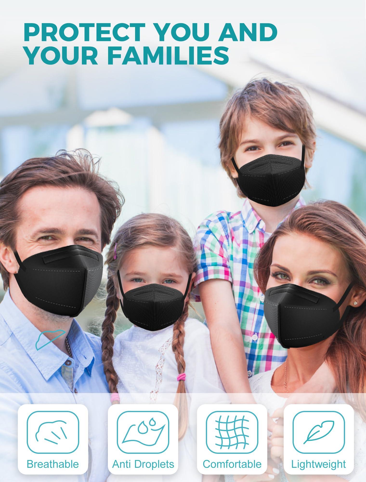 TOPMAX KN95 Face Masks 50 Pack 5-Ply Breathable Filter Efficiency≥95% Protective Cup Dust Disposable Masks Against PM2.5 Black - Image 6