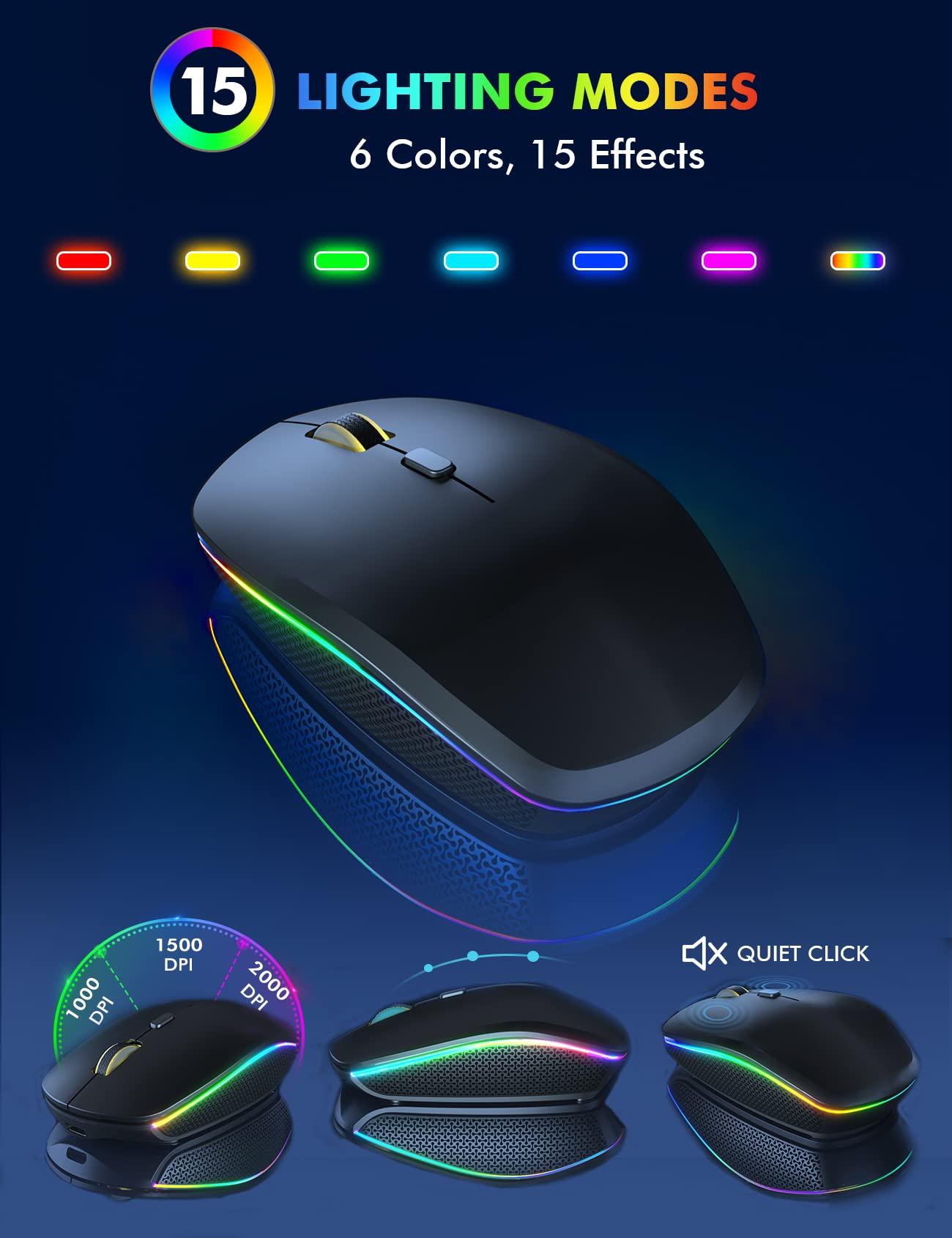 Wireless Keyboard and Mouse Combo - RGB Backlit, Rechargeable & Light Up Letters, Full-Size, Ergonomic Tilt Angle, Sleep Mode, 2.4GHz Quiet Keyboard Mouse for Mac, Windows, Laptop, PC - Image 5