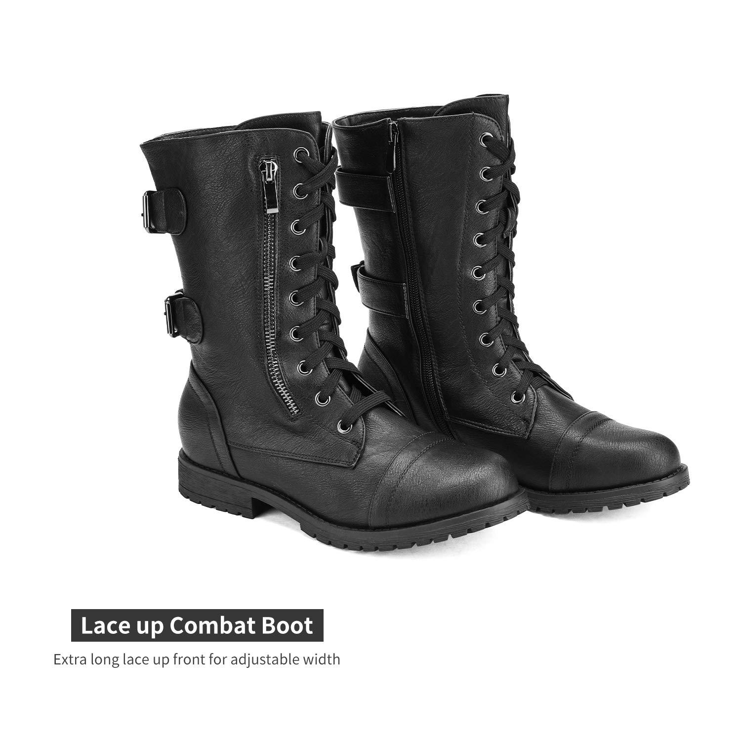 DREAM PAIRS Women's Mid Calf Built-in Wallet Pocket Lace up Military Combat Boots - Image 4